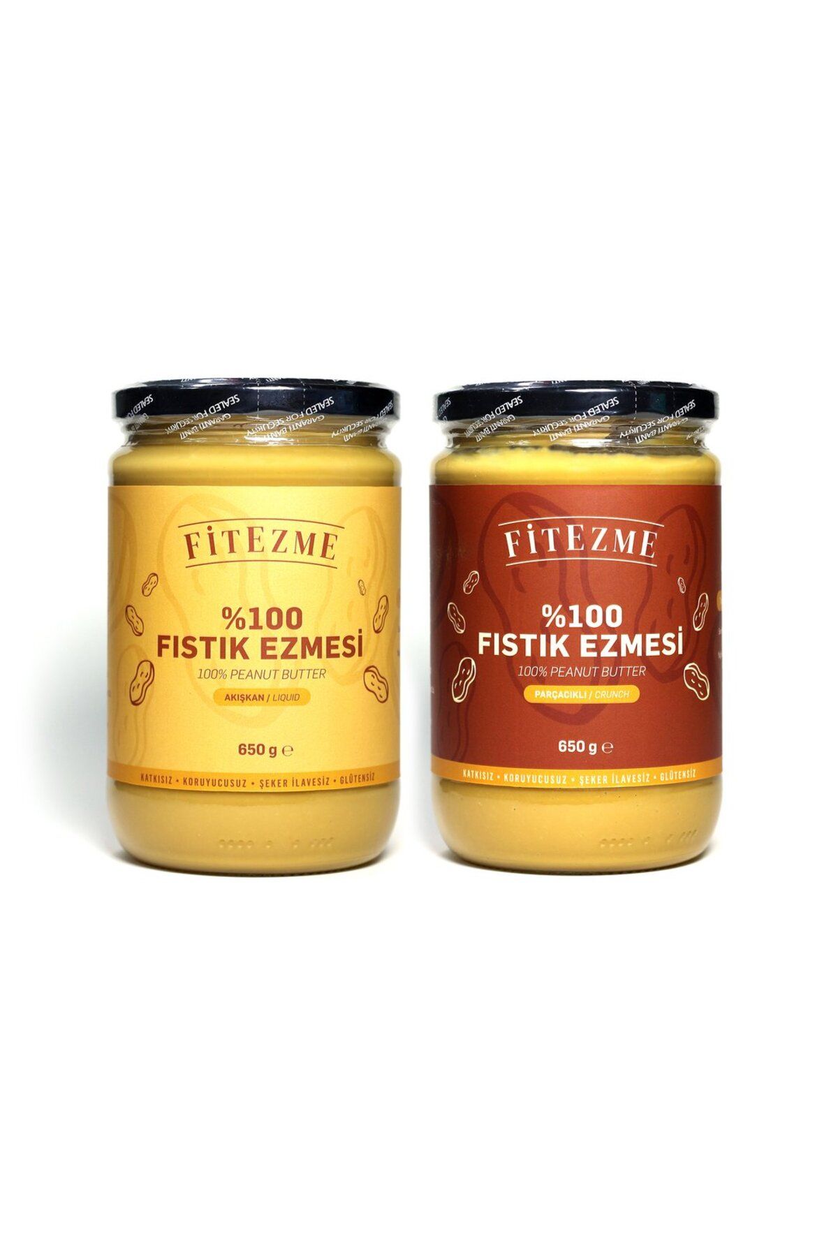 fitezme 2'li 100% Fıstık Ezmesi Seti Parçacıklı ve Akışkan 650g