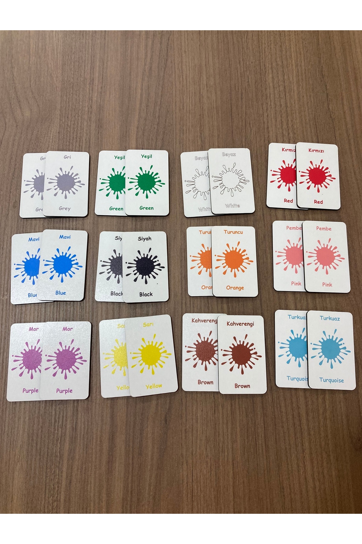 Leelii Tasarım Renkler Ahşap Hafıza Eşleme Kartları 12 Renk 24 Kart Türkçe - İngilizce Hafıza Oyunu fotoğrafı 7 (önizleme)