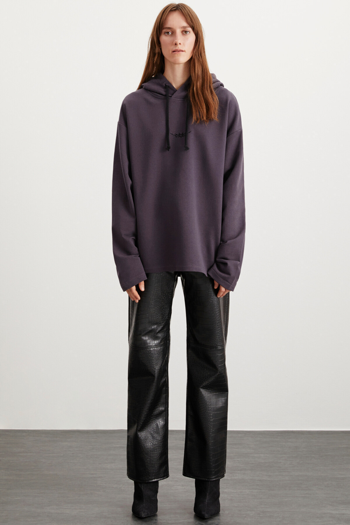 GRIMELANGE  Marylou Kadın Oversize Kalıp Kapüşonlu Mor Sweatshirt - Görsel 4