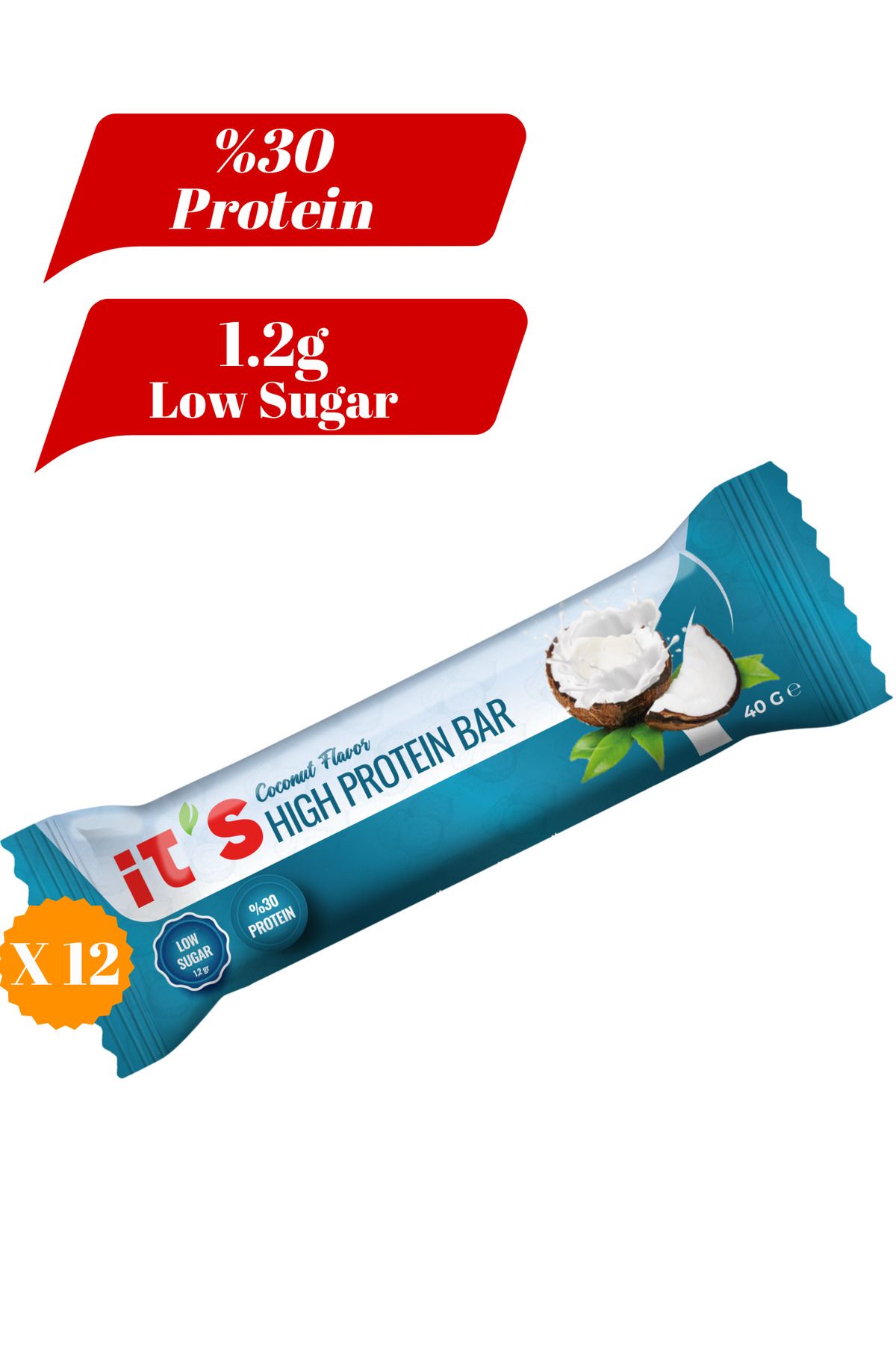 it's Yüksek Protein Bar - Hindistan Cevizi Aromalı - 40g X 12 Adet