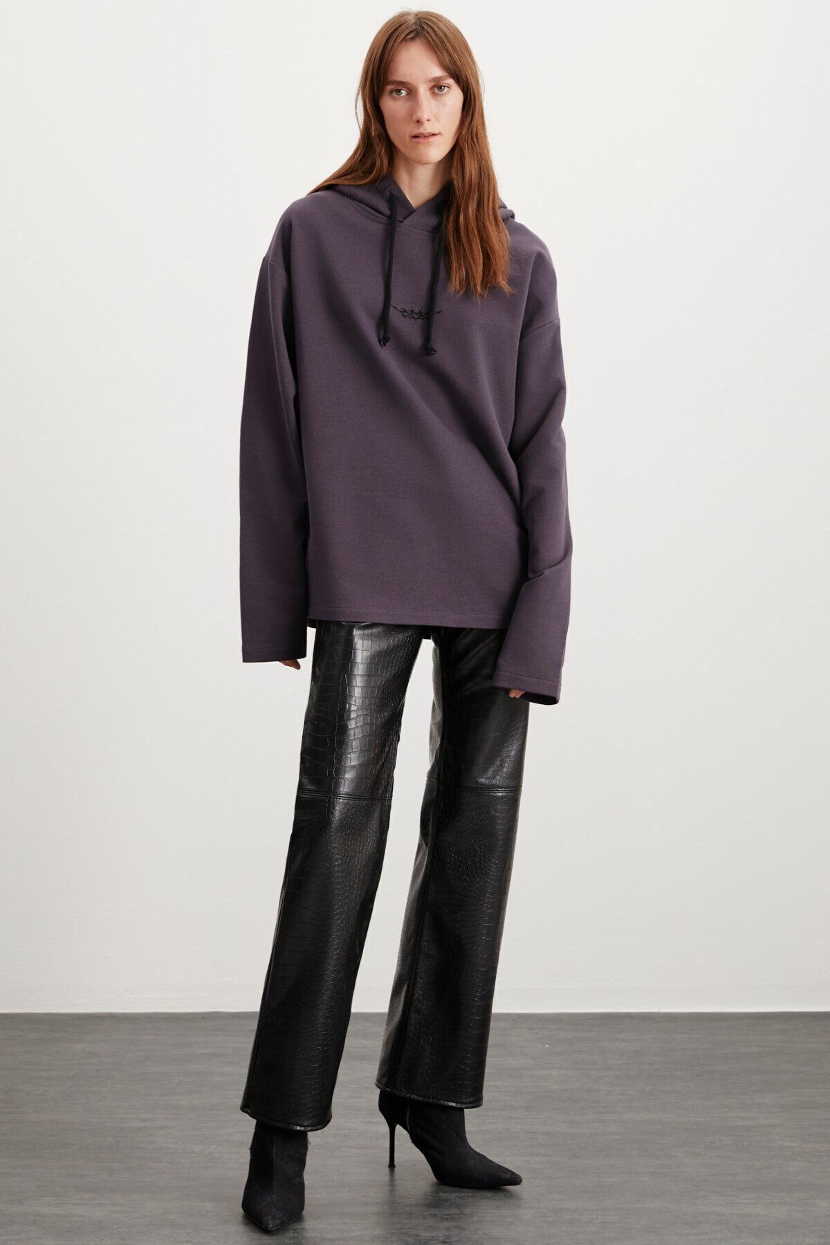 GRIMELANGE  Marylou Kadın Oversize Kalıp Kapüşonlu Mor Sweatshirt - Görsel 3