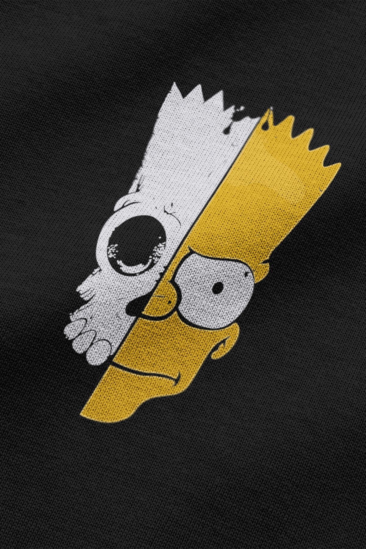 Overoz-Tricou supradimensionat din bumbac cu imprimeu Bart Simpson Skull - Gât crew, negru T1182 3