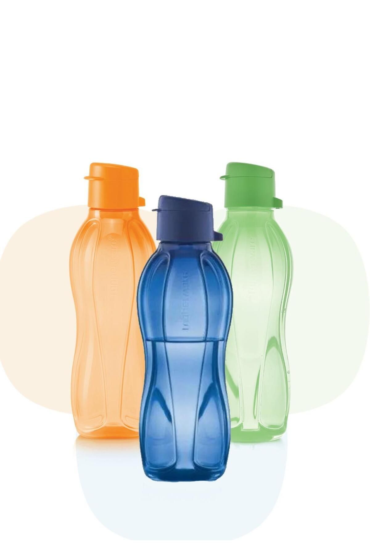 تابروير-مجموعة زجاجات Eco Bottle 500ml مكونة من 3 قطع - زجاجة مياه سهلة الفتح باللون البرتقالي والأوراق الخضراء مع غطاء 1