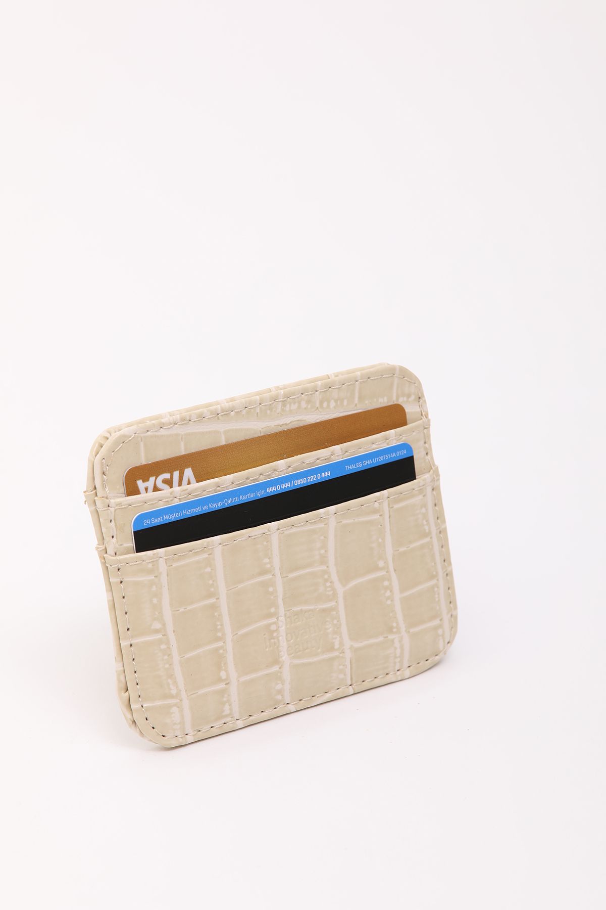 SHAKA-Shk181 Cream Crocodile Faux Leather Unisex Card Holder with 4 Card Holders and Coin Compartments 4