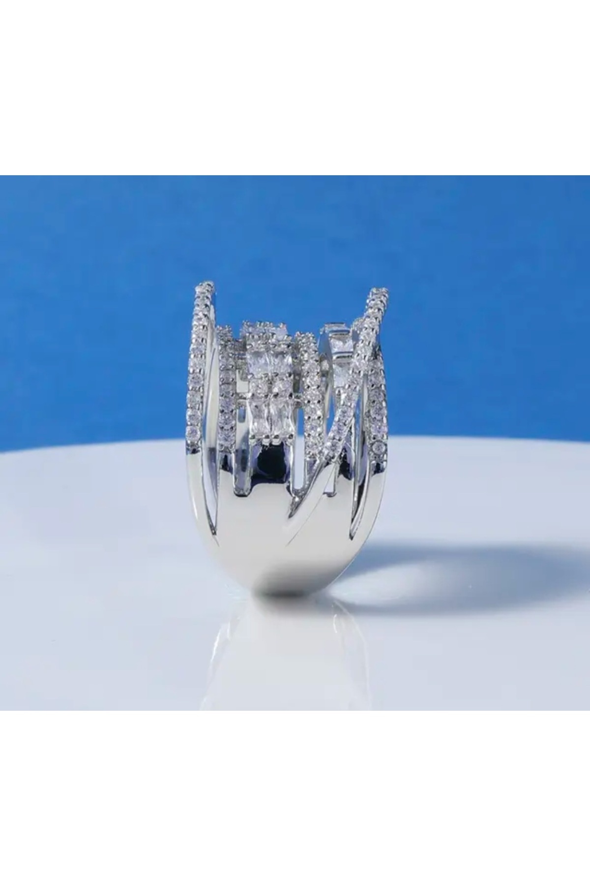 reyselstyle  Gümüş Kaplama Baget Taşlı Çelik Yüzük - Görsel 3