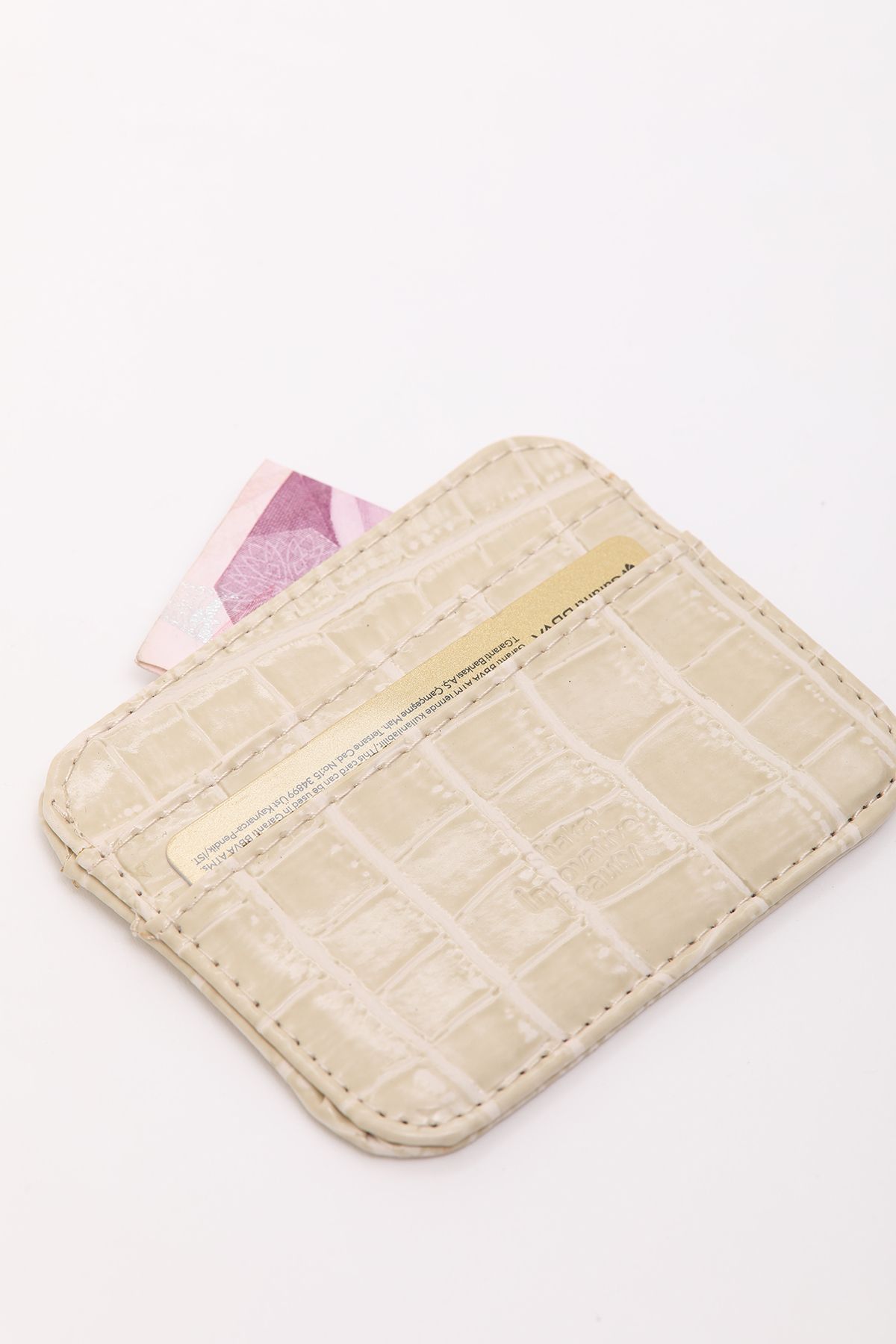 SHAKA-Shk181 Cream Crocodile Faux Leather Unisex Card Holder with 4 Card Holders and Coin Compartments 5