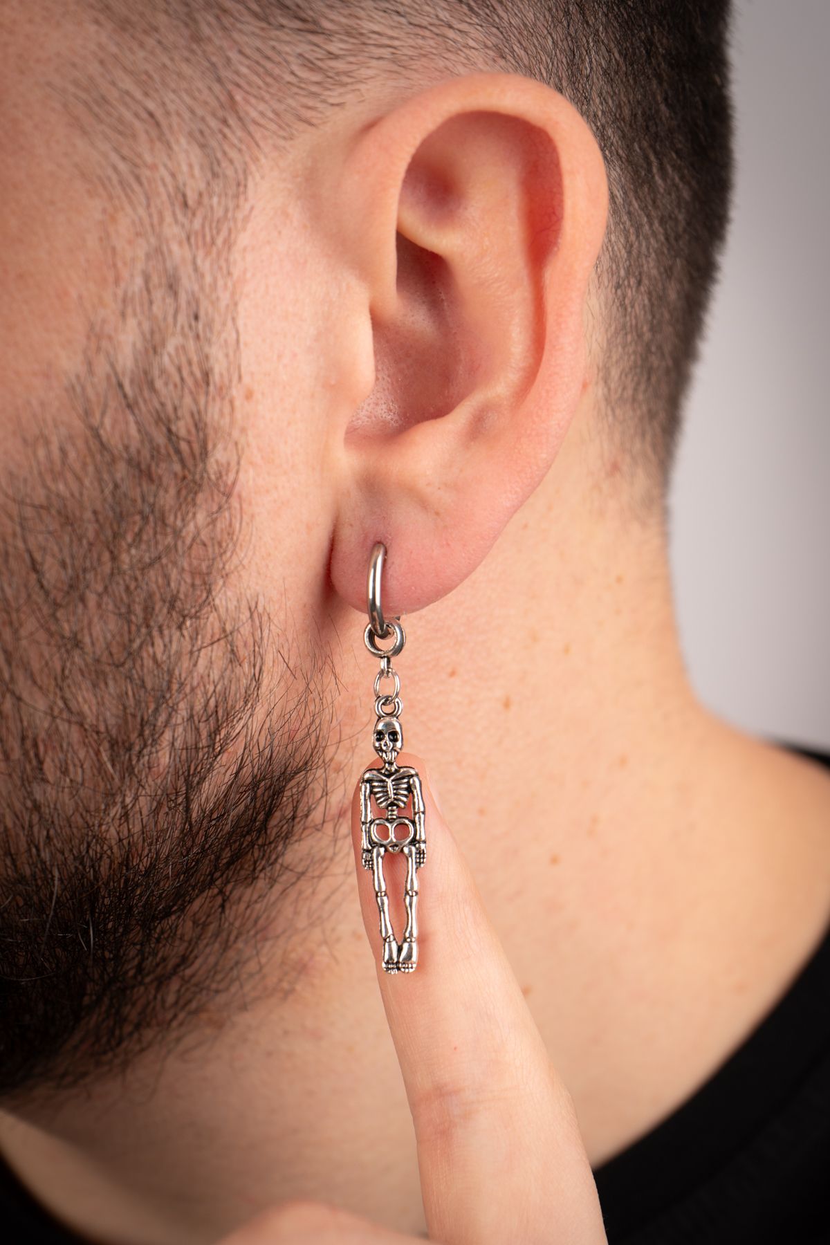 Piercing Market Steel & Silver-Men's Steel Ring Dangle Skeleton Earrings Rust No Darkening 3