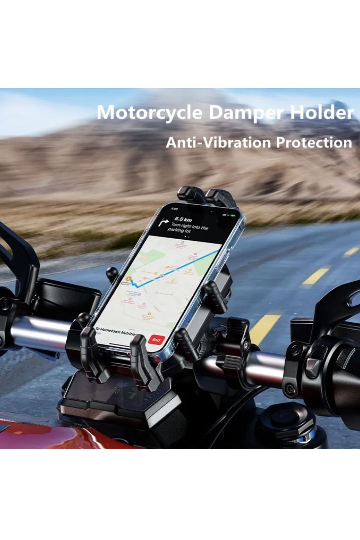 RUGGED-360 Degree Professional Motorcycle Phone Holder - Handlebar Compatible with Spring and Clamping 6