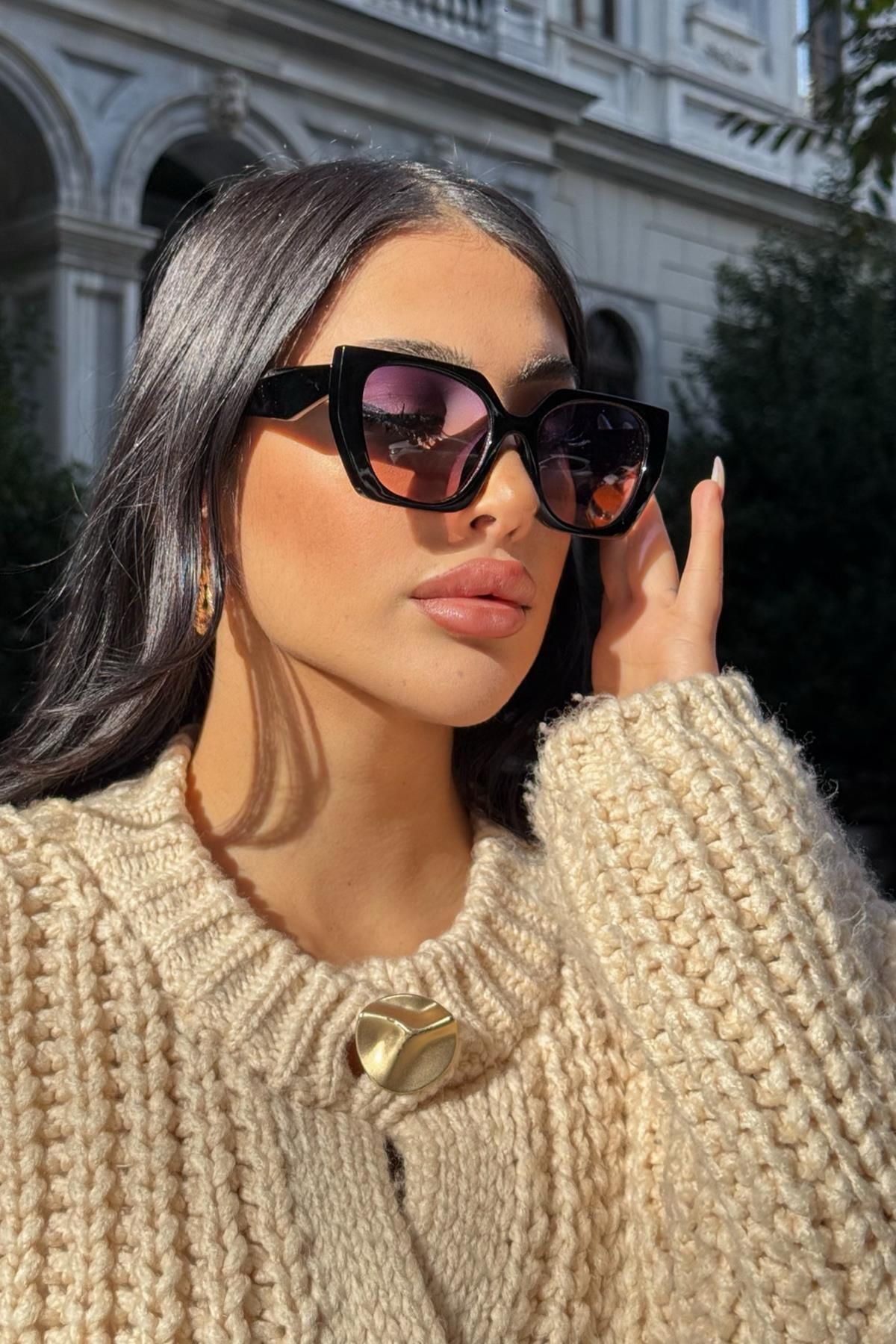 FALAN EYEWEAR-نظارات شمسية روزالين للنساء - عين القطة، متدرجة باللون الأرجواني والبرتقالي 3