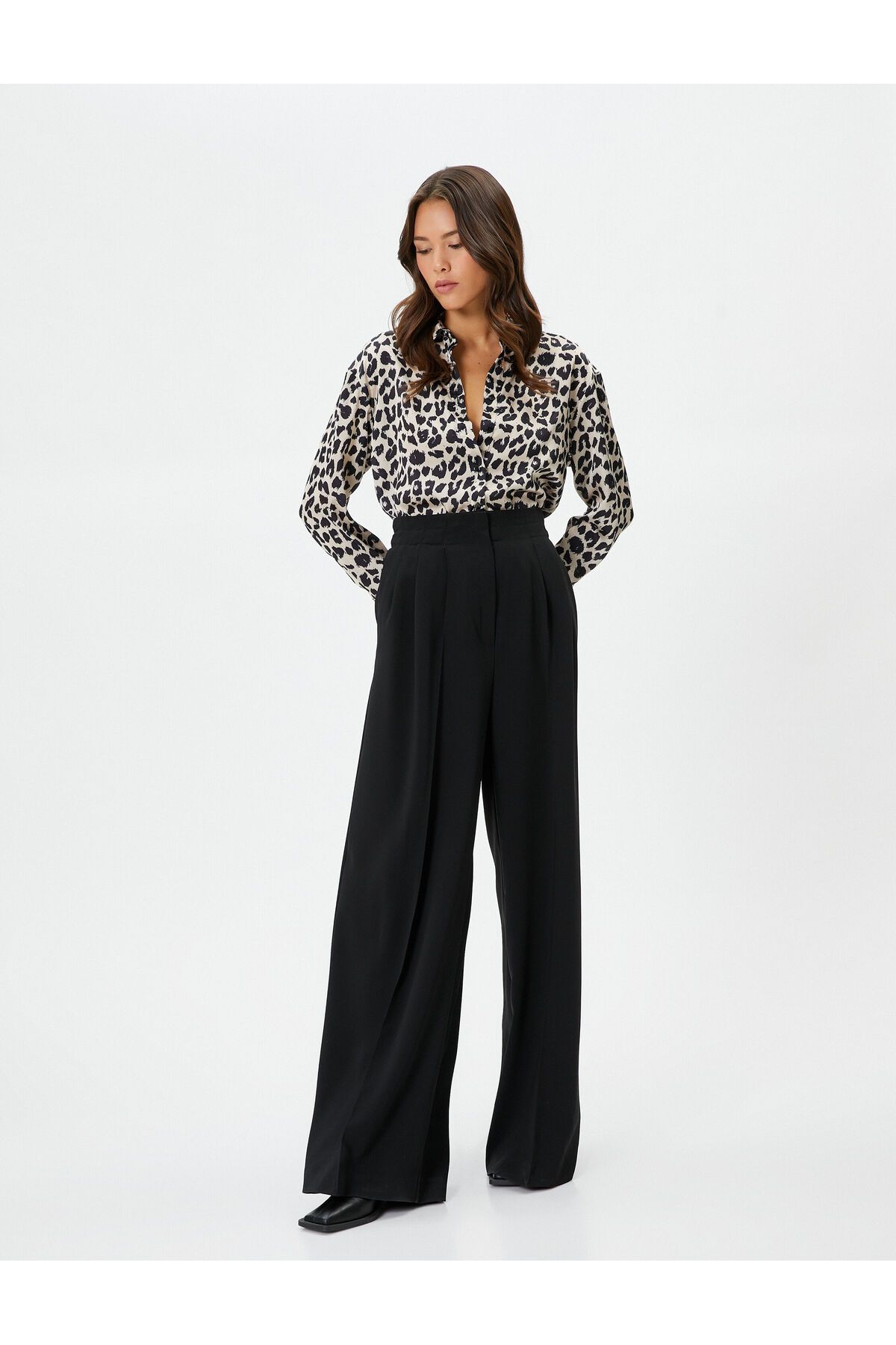 Koton-Satin Shirt Leopard Patterned Pocket Buttoned Long Sleeve 2