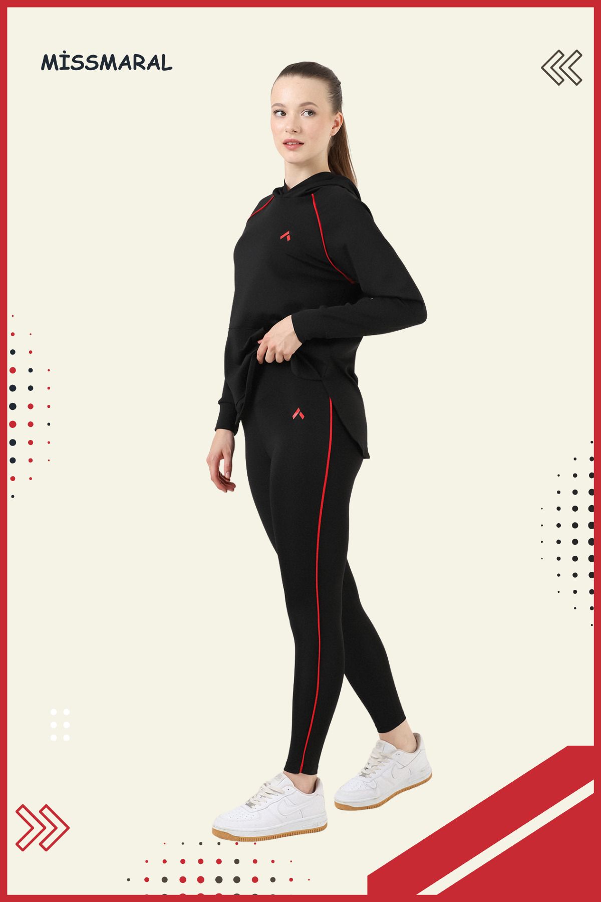 missmaral-Black Women's Sports Tracksuit Set - Regular Fit Lycra Tunic and Diver Fabric Active 3060 1