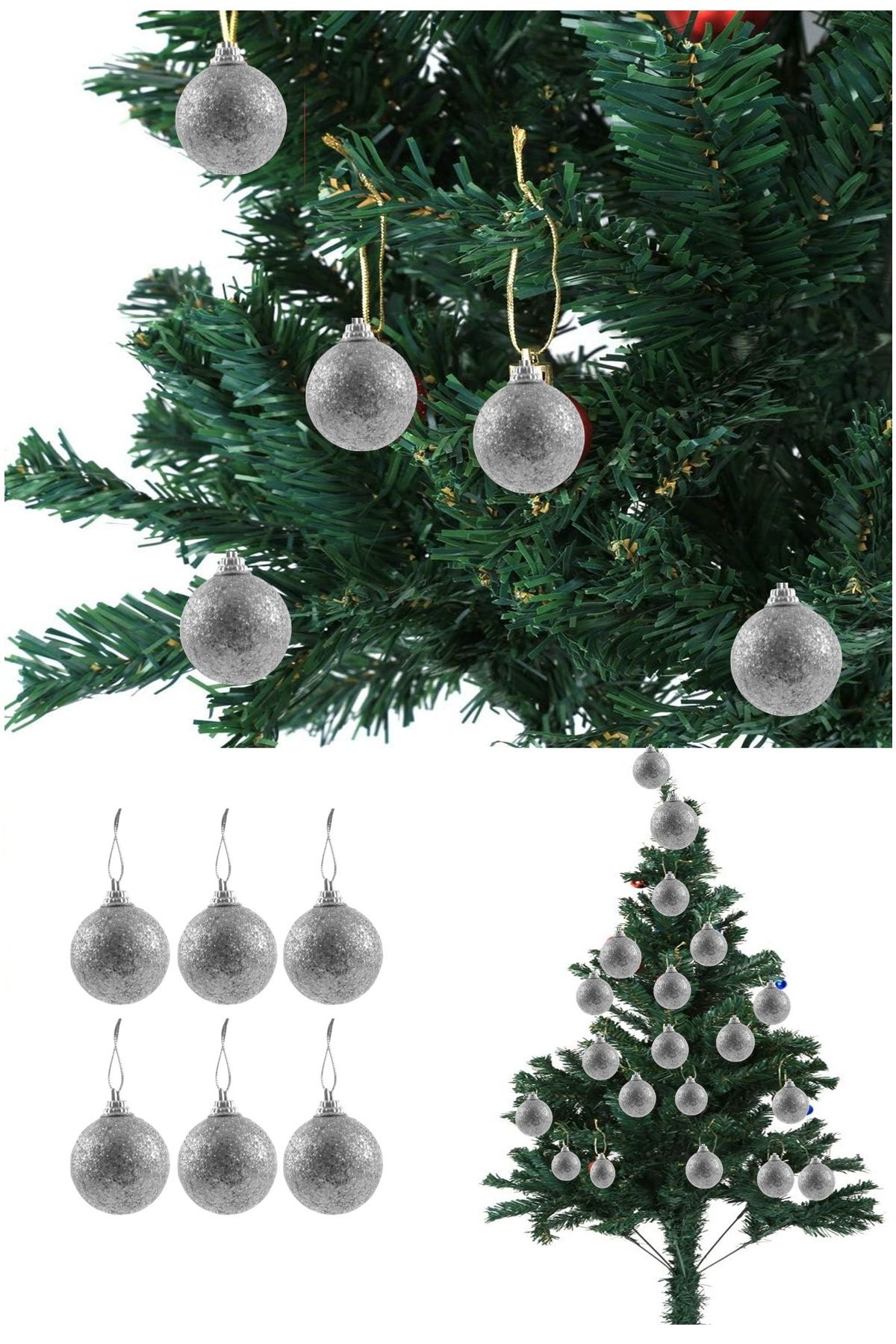 BİDOLUMUTLULUK-4 cm 6-Piece Glitter Christmas Tree Ornament - Party Celebration Entertainment 1