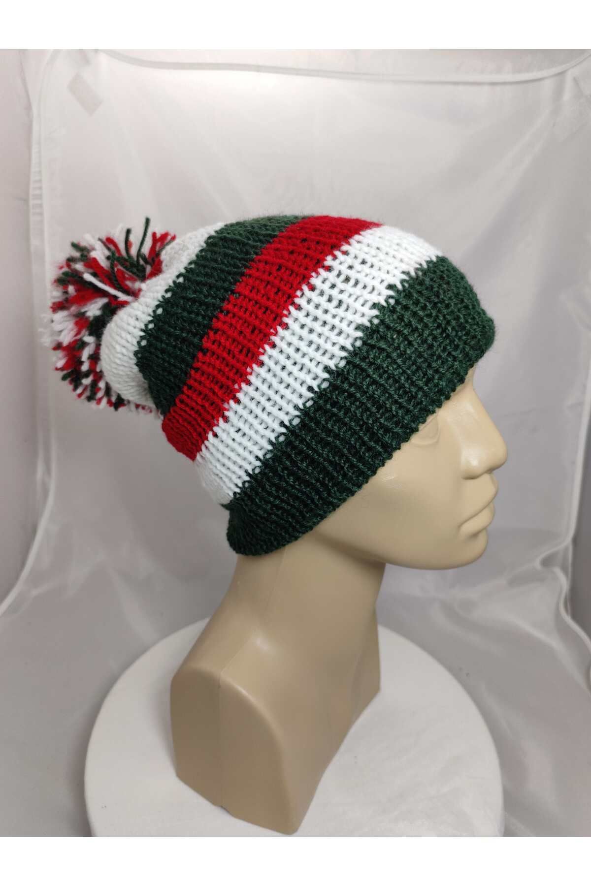 drt tasarım-Hungary Flag Themed - Double Layer Pompom Beret Rakoczi Tekirdağ Hand Knitted 6