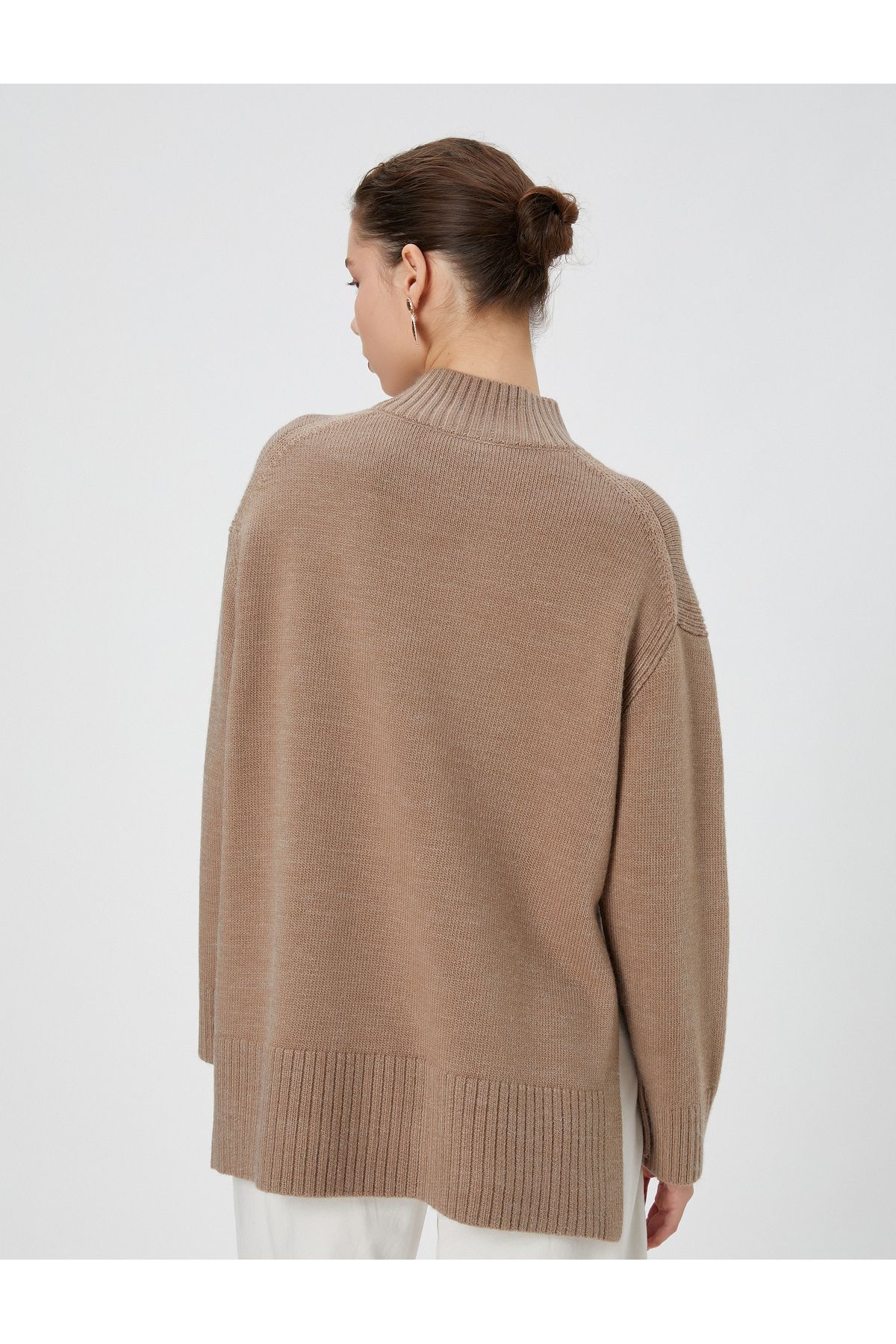 Koton-Soft Textured Asymmetrical Turtleneck Knitwear Tunik 4