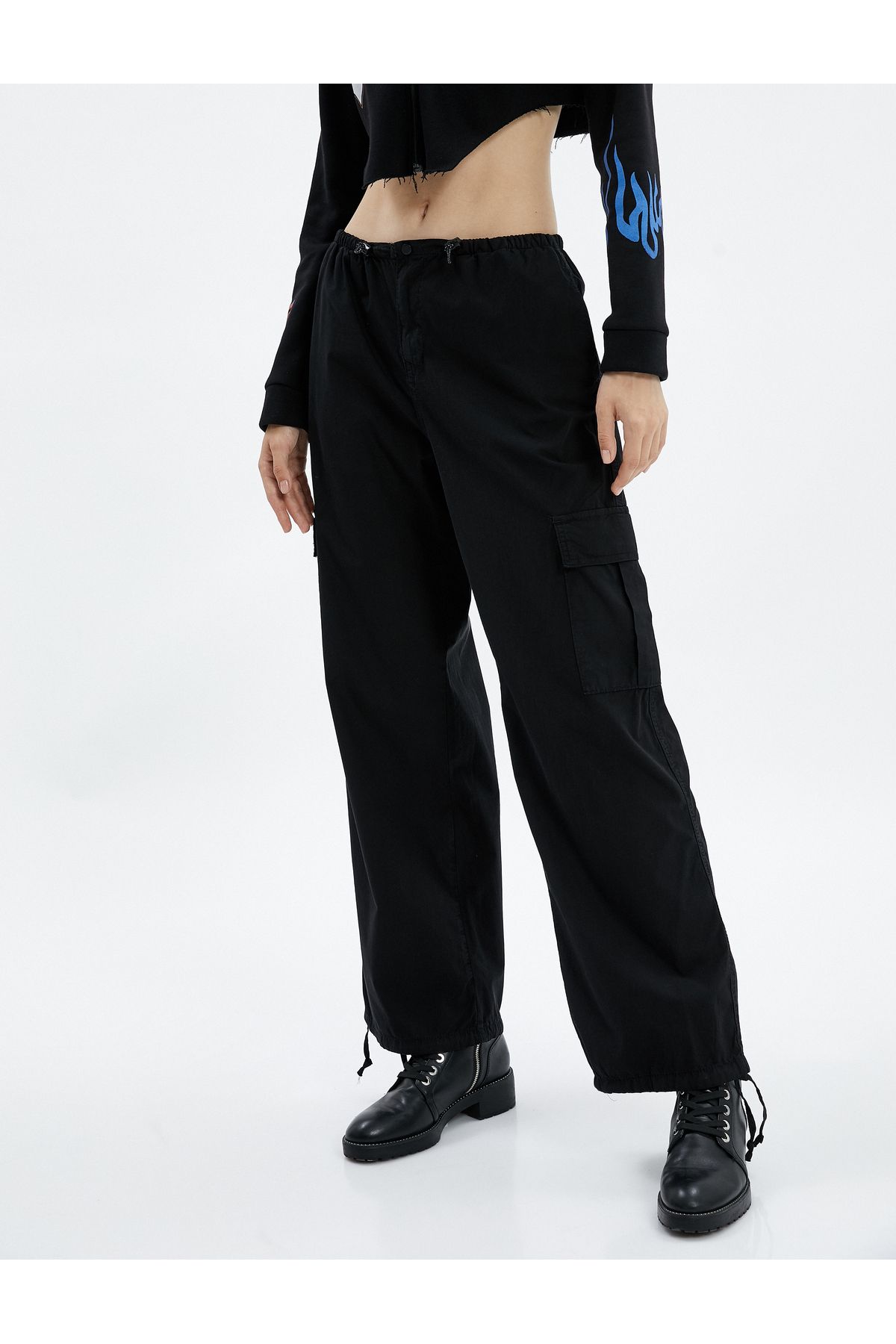 Koton-Parachute Trousers with Large Pockets, Elastic, Low Waist, Stoppers 3