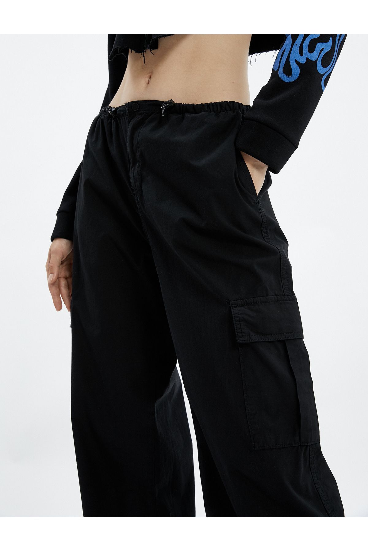Koton-Parachute Trousers with Large Pockets, Elastic, Low Waist, Stoppers 5