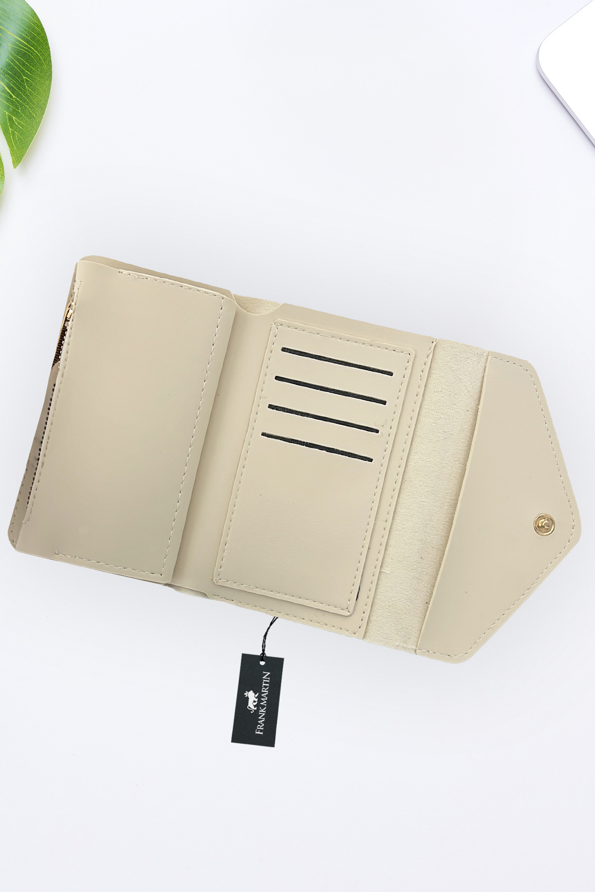 Frank Martin  Anka Bozuk Para ve Kağıt Para Bölmeli Zarf Model Portföy Kadın Cüzdan Krem - Görsel 6