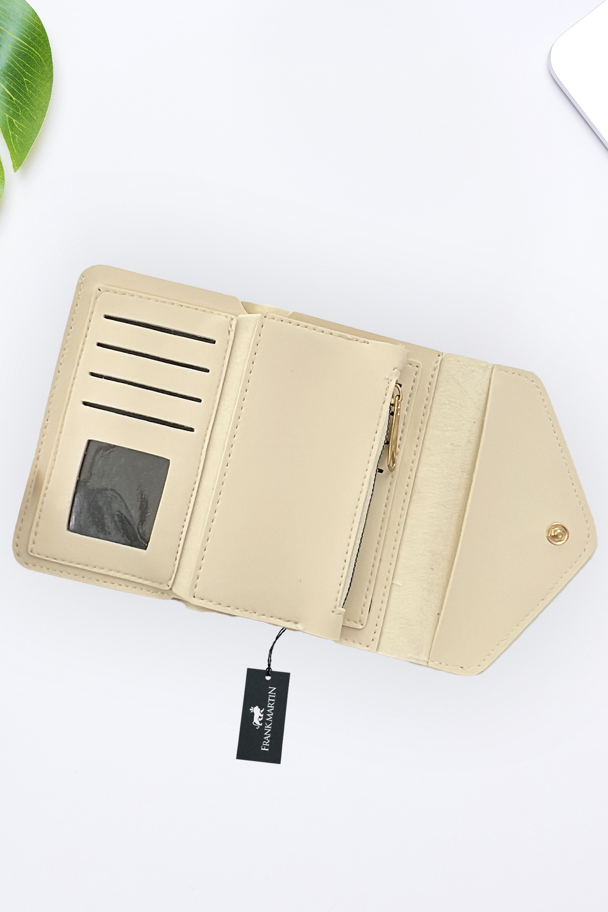 Frank Martin  Anka Bozuk Para ve Kağıt Para Bölmeli Zarf Model Portföy Kadın Cüzdan Krem - Görsel 4