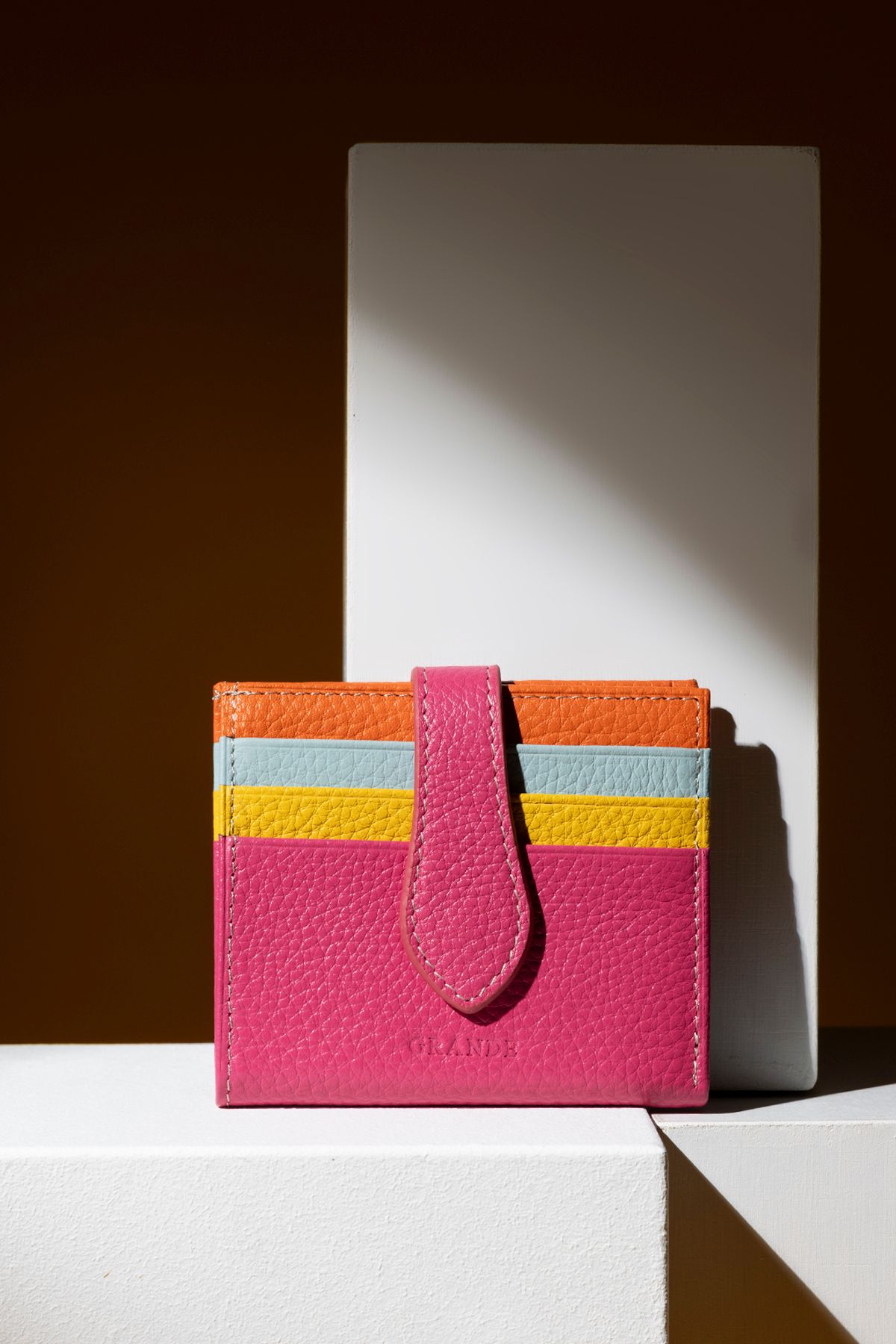 Grande 800-G Hakiki Deri Çıtçıtlı Yatay Kartlık Flother Fuşya