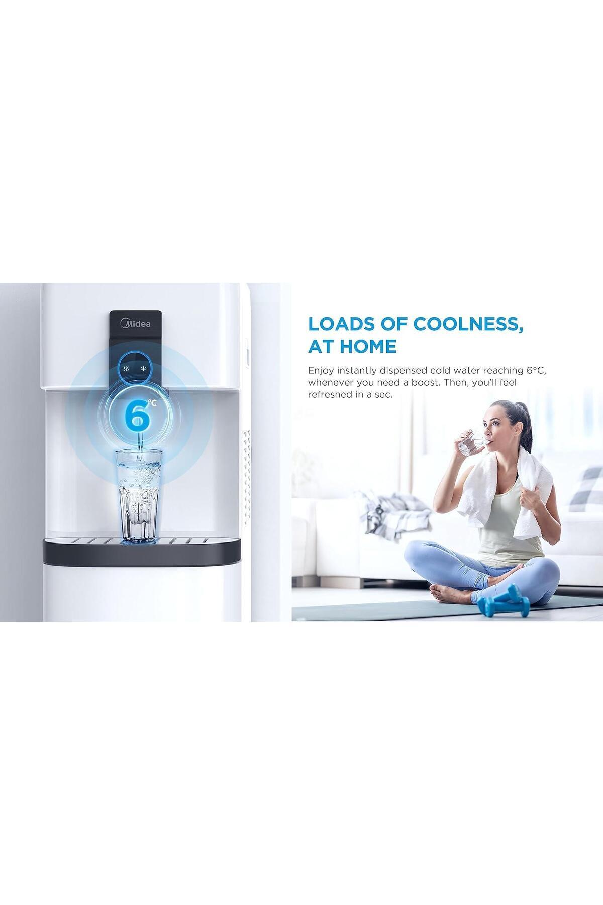Midea-Top loading Water Dispenser with Bottom Refrigerator, White – YL2037SB 5