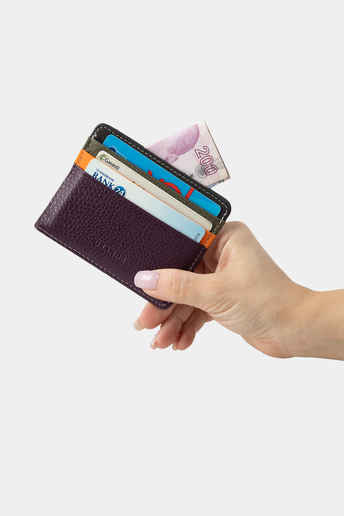 Grande 530-G Hakiki Deri Yatay Süper Slim Kartlık Flother Mürdüm görsel 2