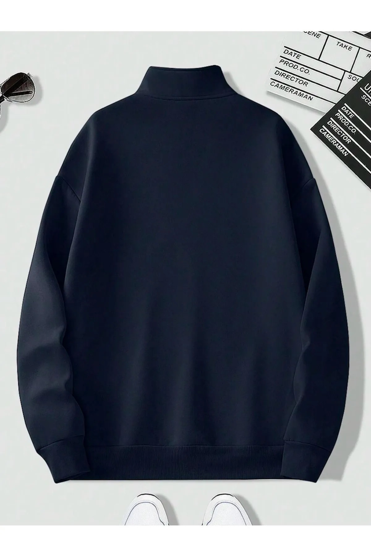 EYAX MODA Unisex Dik Yakalı Fermuarlı Oversize Sweatshirt - Büyük Beden Sweatshirt görsel 2
