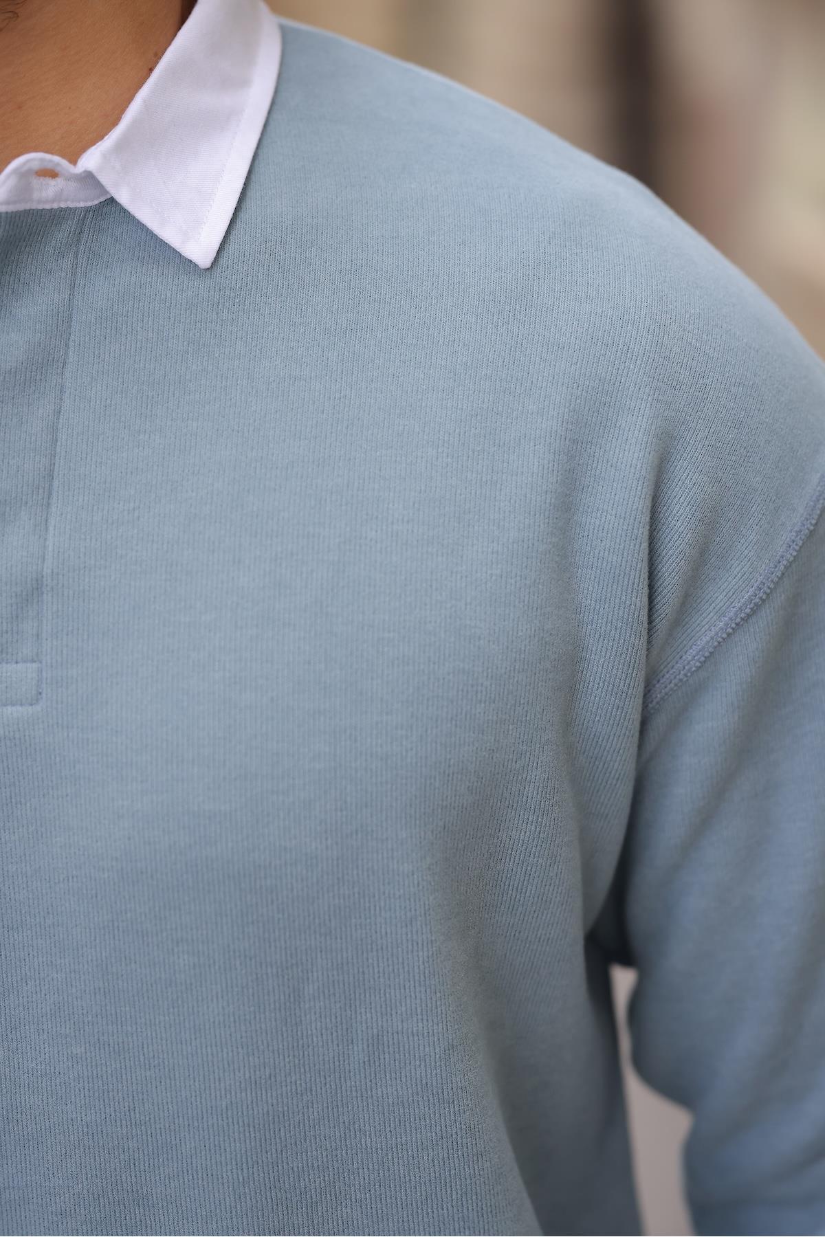 Valiberta  Luis Polo Yaka Selanik Örme Kumaş Erkek Sweatshirt - Soğuk Mavi - Görsel 5