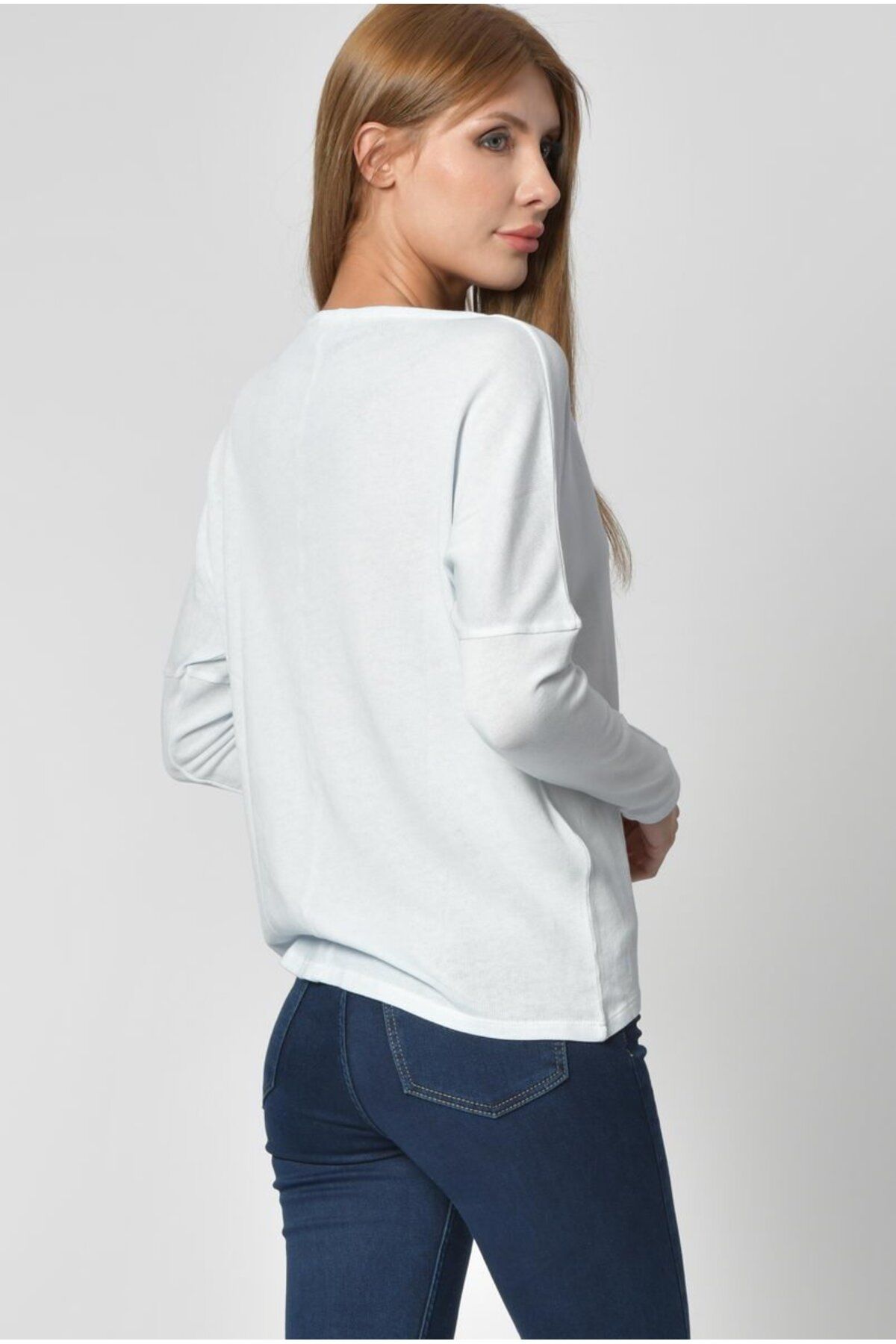 Cotton Candy-Tricou de damă cu mânecă lungă, cu decolteu în V, cu nasturi - Ice Blue 4