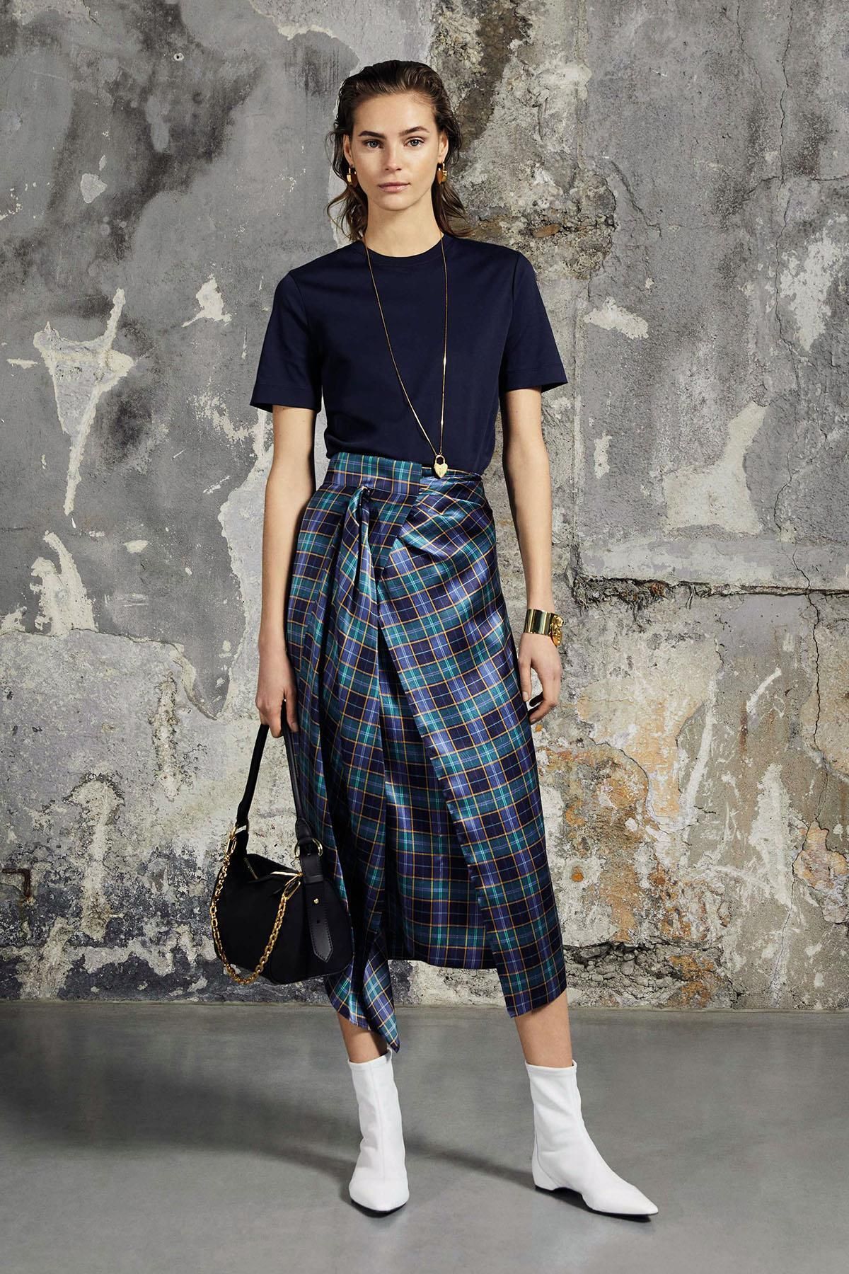 Escada-Waist Tied Square Patterned Midi Length Petrol Silk Skirt 7