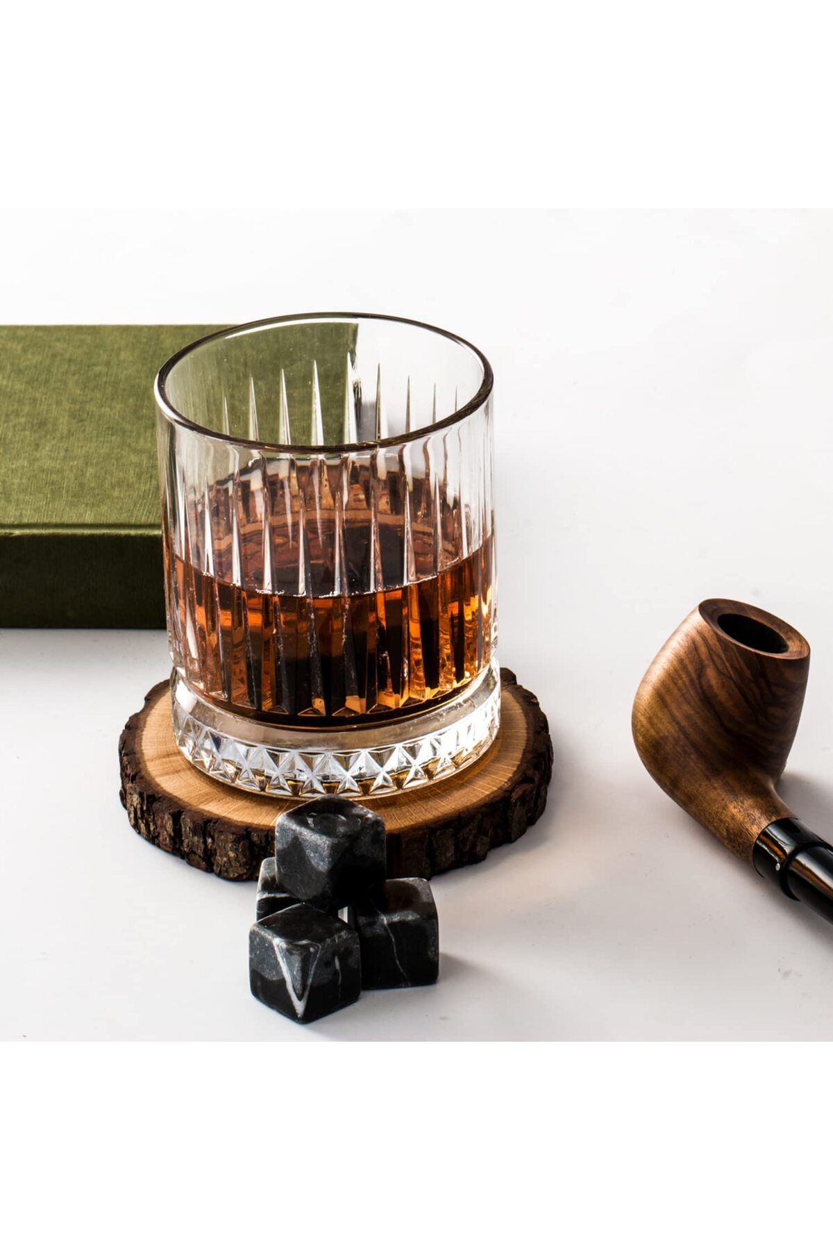 Hediyesepeti-Großes Glas und 12 Marmor-Whiskey-Steine – Exklusives Whisky-Geschenkset mit Samtbeutel, Geschenk für Väter 8