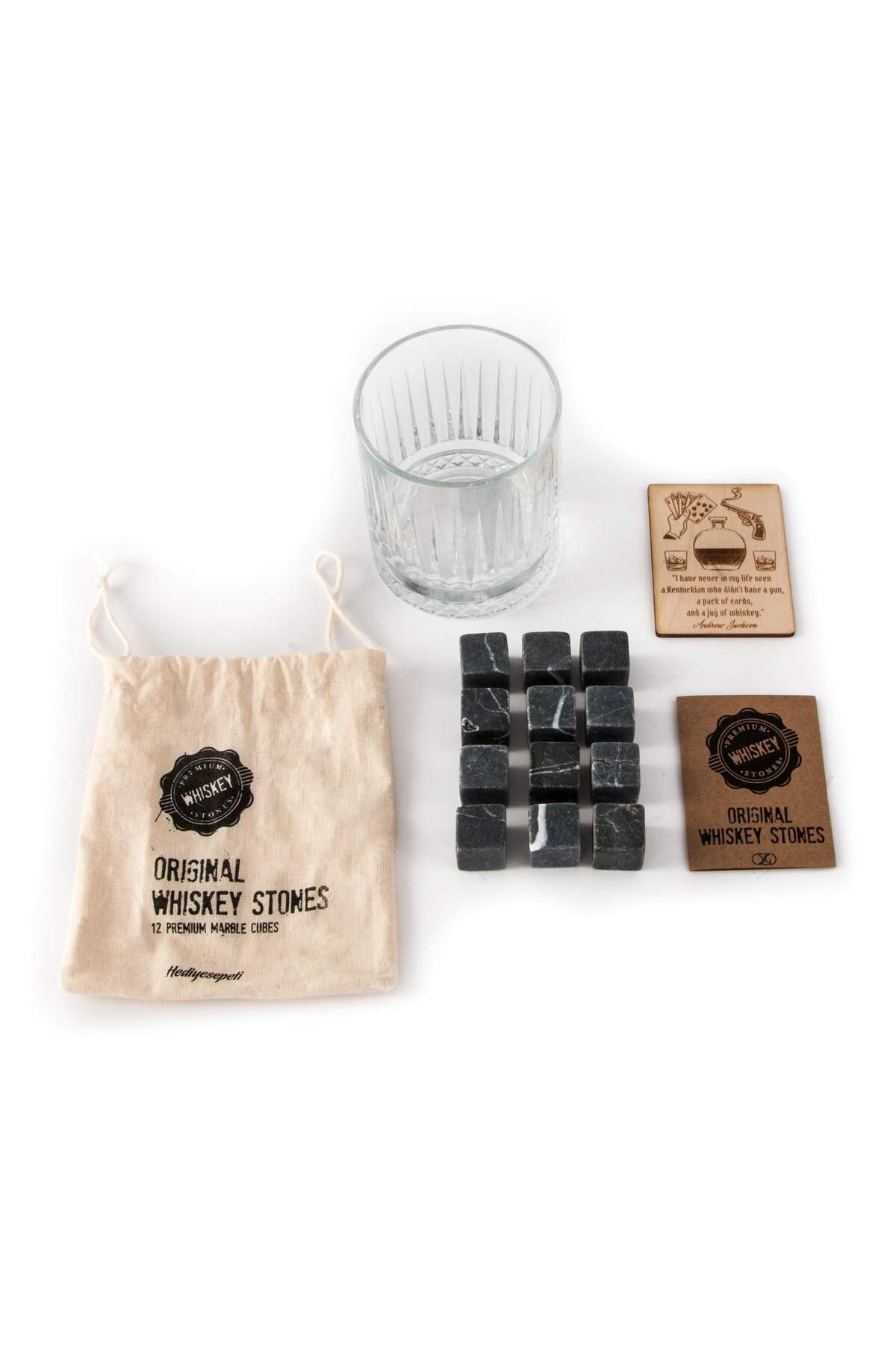 Hediyesepeti-Großes Glas und 12 Marmor-Whiskey-Steine – Exklusives Whisky-Geschenkset mit Samtbeutel, Geschenk für Väter 6