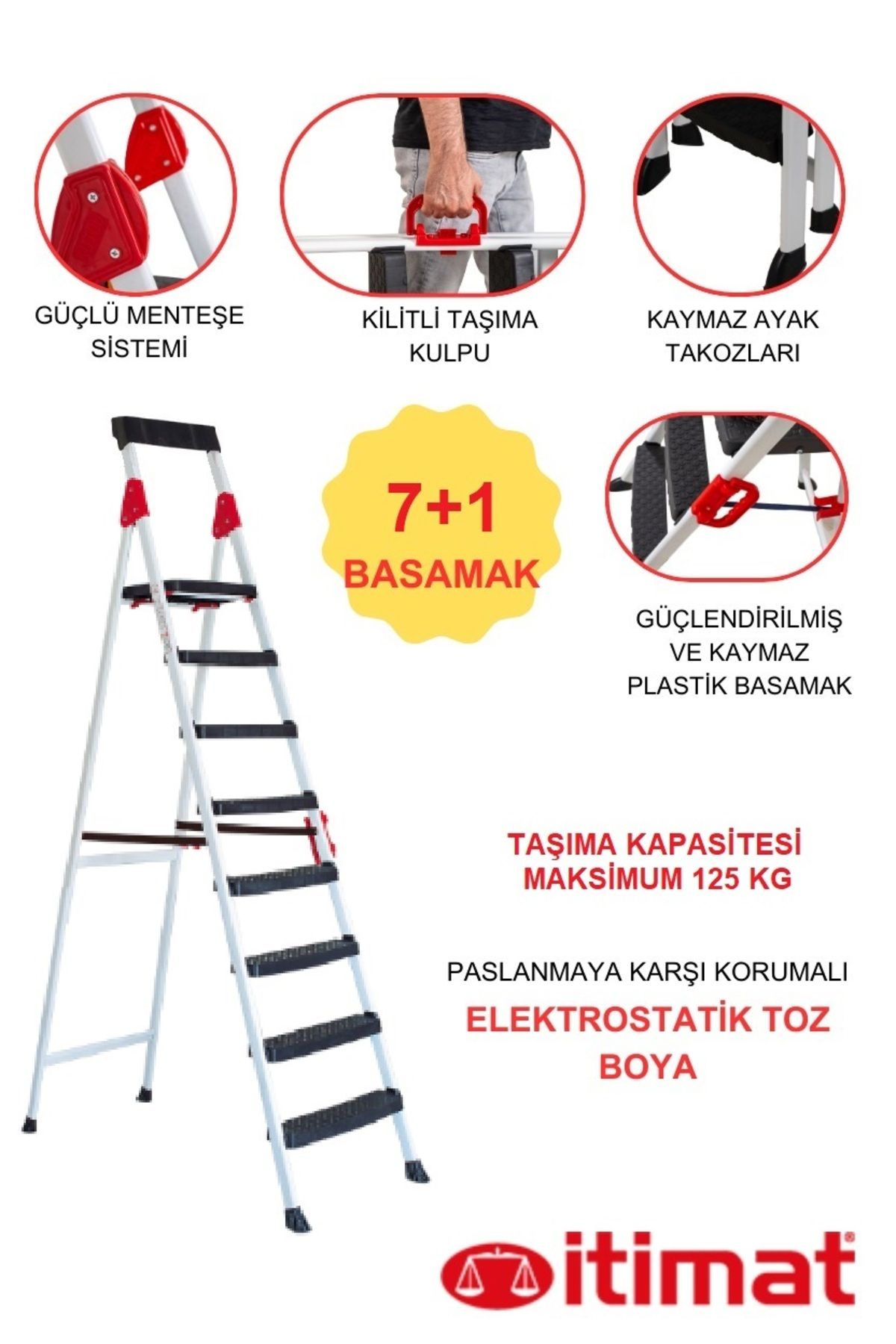 İtimat Extreme Kaliteli 7+1 Plastik Basamaklı Merdiven