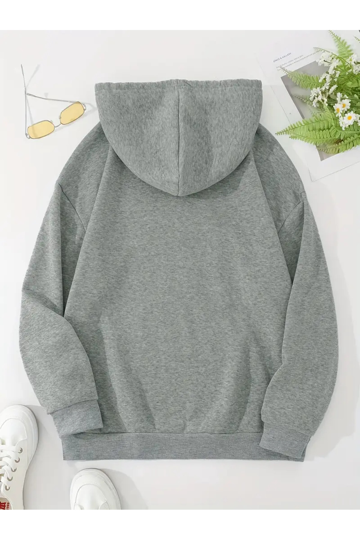 Pink Sky baskılı GRI oversize kapşonlu sweatshirt hoodie görsel 2