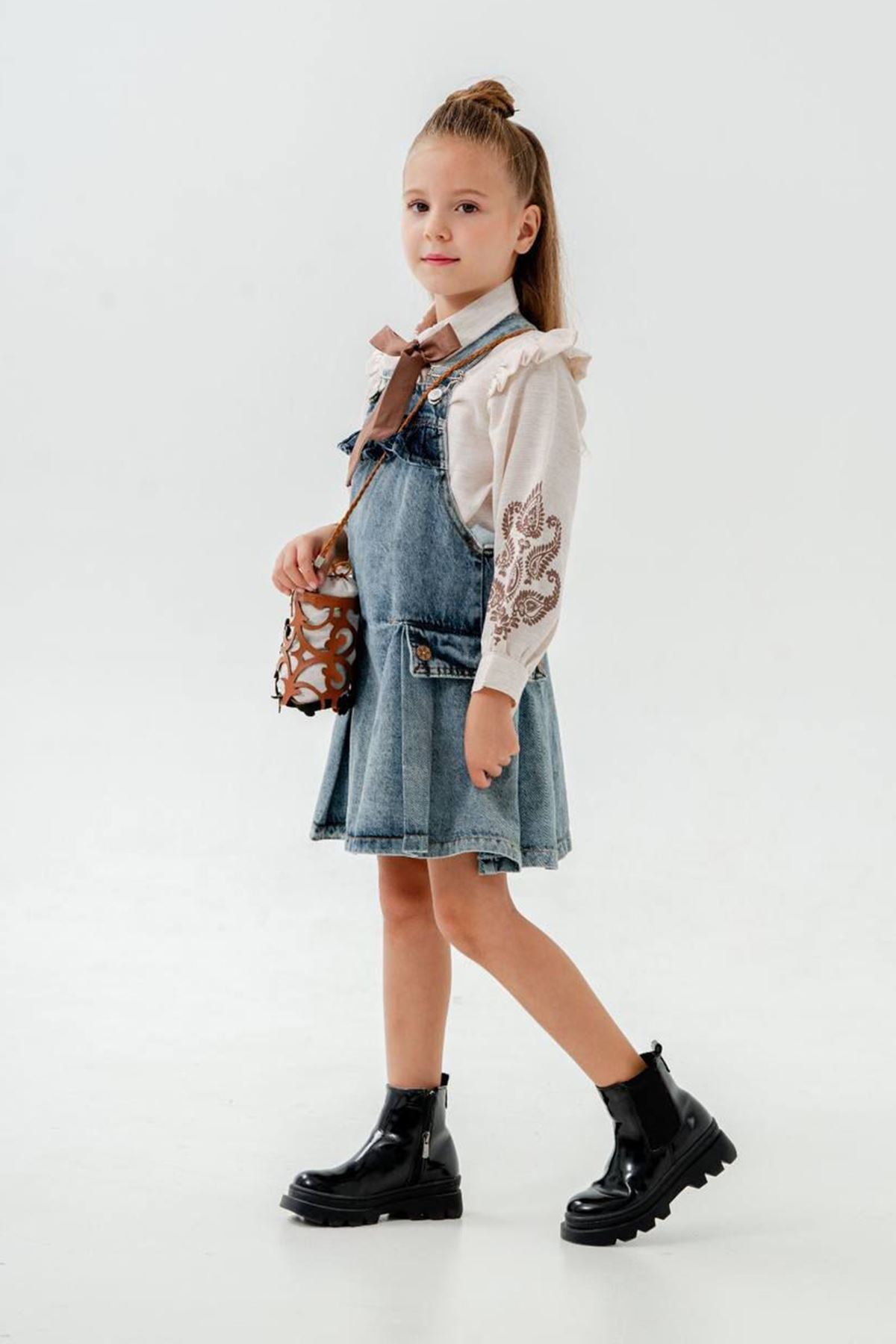 Minigimin Cicileri Miniğimin Cicileri Kol İşleme Detaylı Çantalı Kot Jile 3 Lü Takım - Mavi fotoğrafı 2 (önizleme)