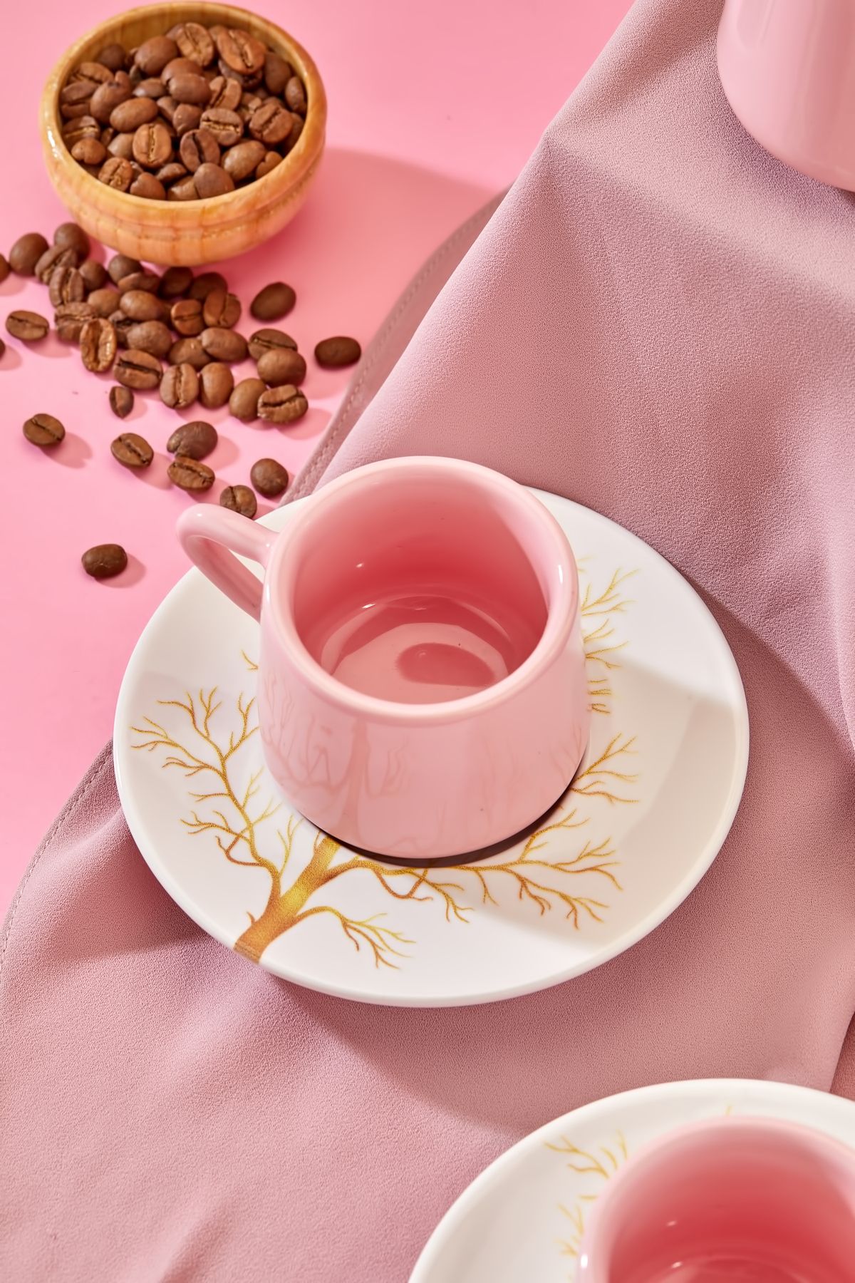 Babion-Pearl Linden 12-Piece Luxury Ceramic 6-Person Pink Coffee Cup Set, Turkish Coffee Cup 7