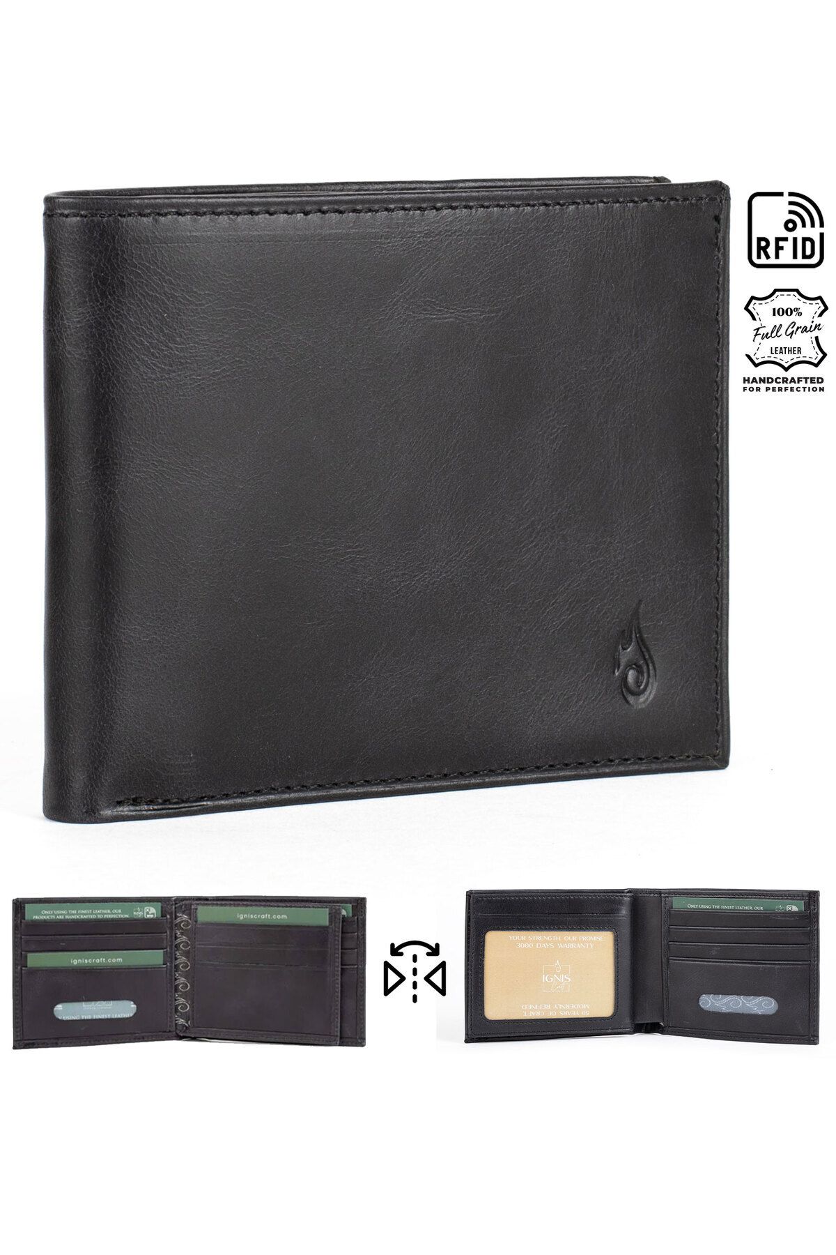 Ignis Craft-Black Genuine Leather Men's Wallet with Rfid Protection | Minimalist |   Companion Obsidian 2