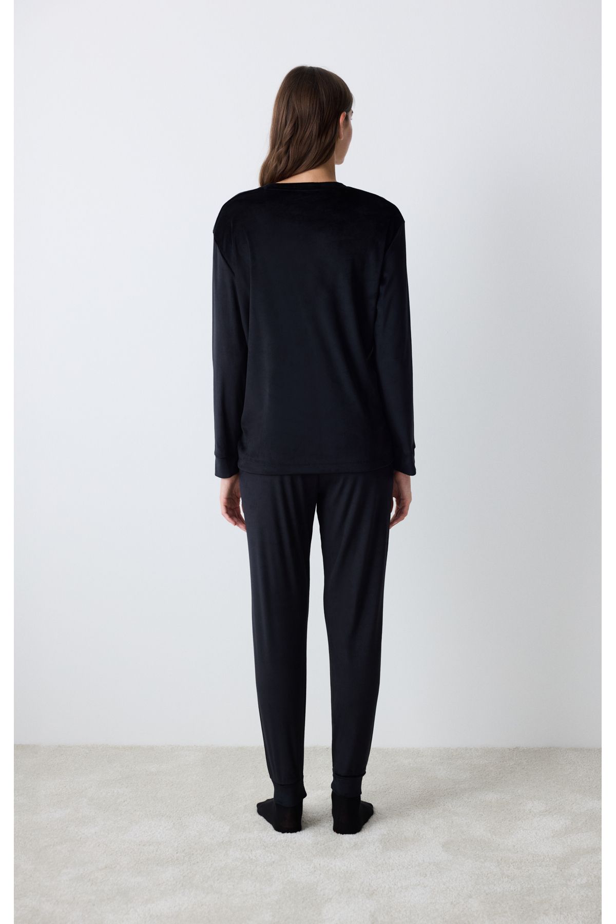 Penti-Black Fuzzy Solid Black Pants Pajama Bottoms 2