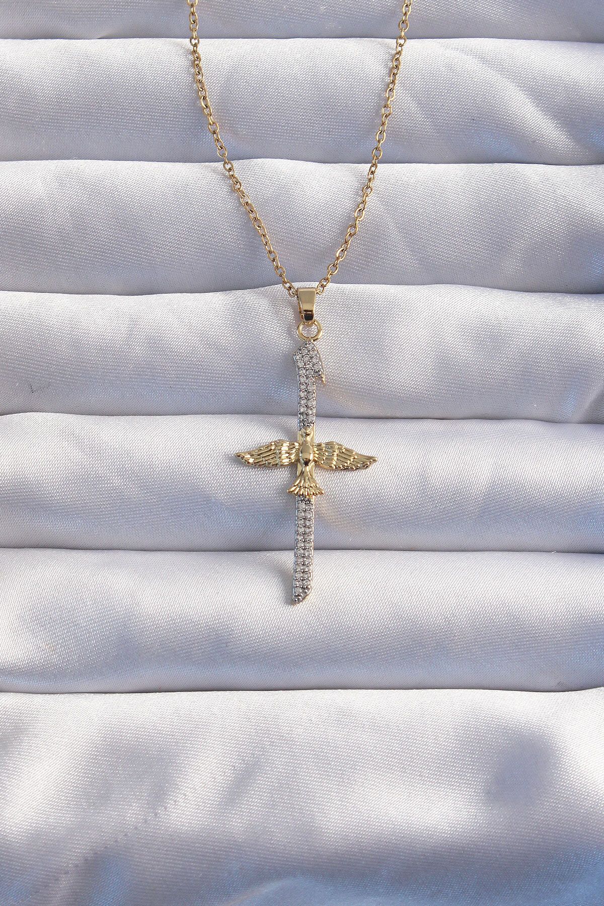 New Things 316L Çelik Zincir Gold Renkli Zirkon Taşlı Anka Kuşu Kolye