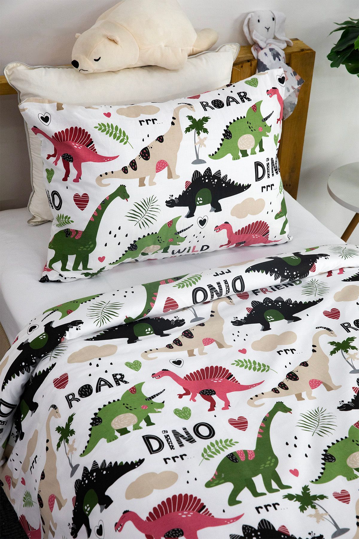 FAVORA-Green Dino 100% Cotton Single Duvet Cover Set 3