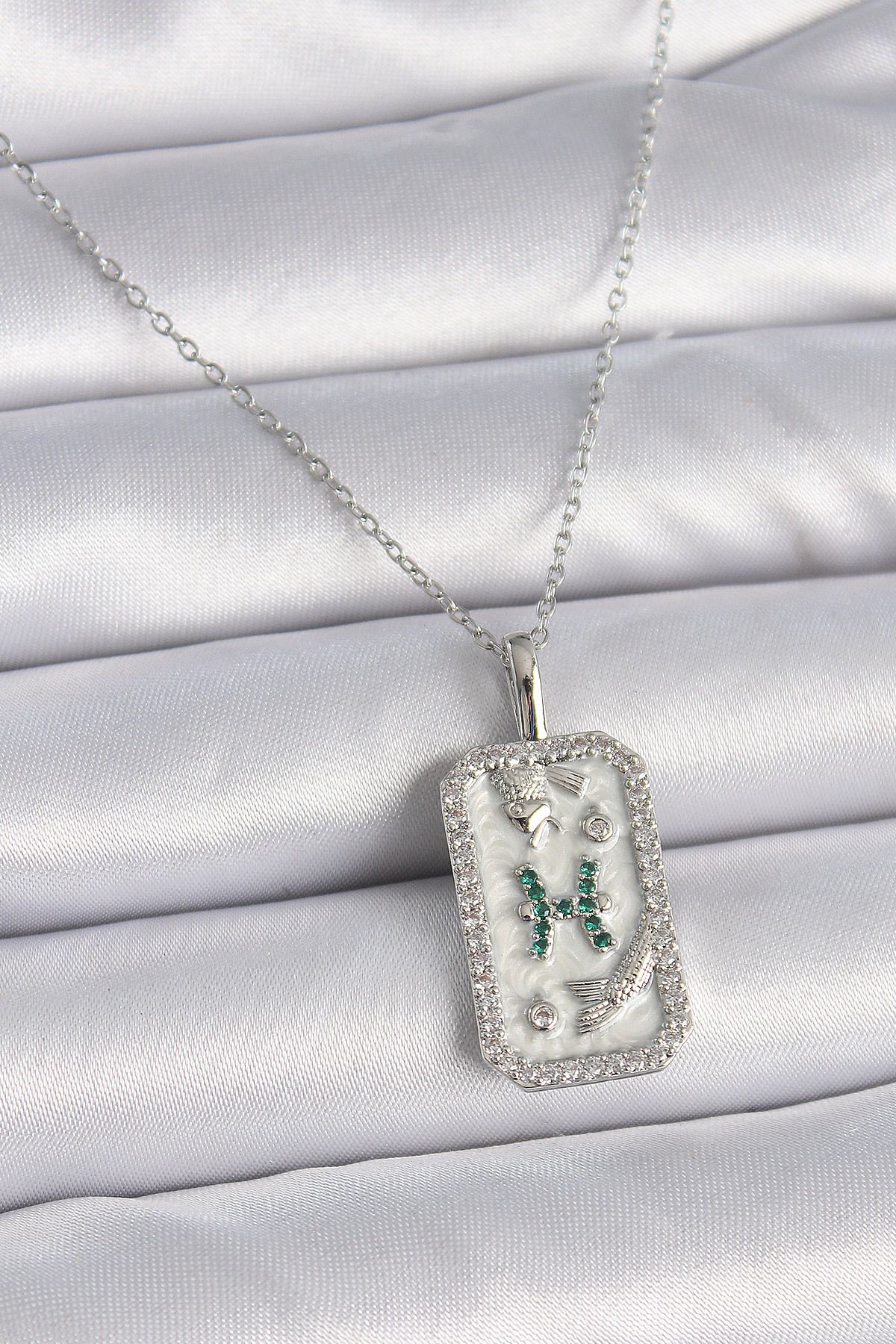 KfksStore 316L Çelik Gümüş Renk Zincir Balık Burcu Zirkon Taşlı Kadın Kolye