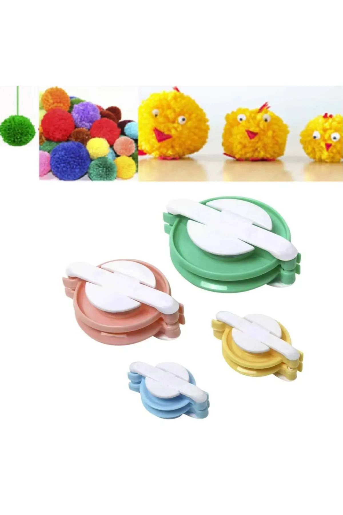 EkoStore Ponpon Yapma Aparatı 4'lü Set Mini-Küçük-Orta-Büyük Pon pon Makinesi