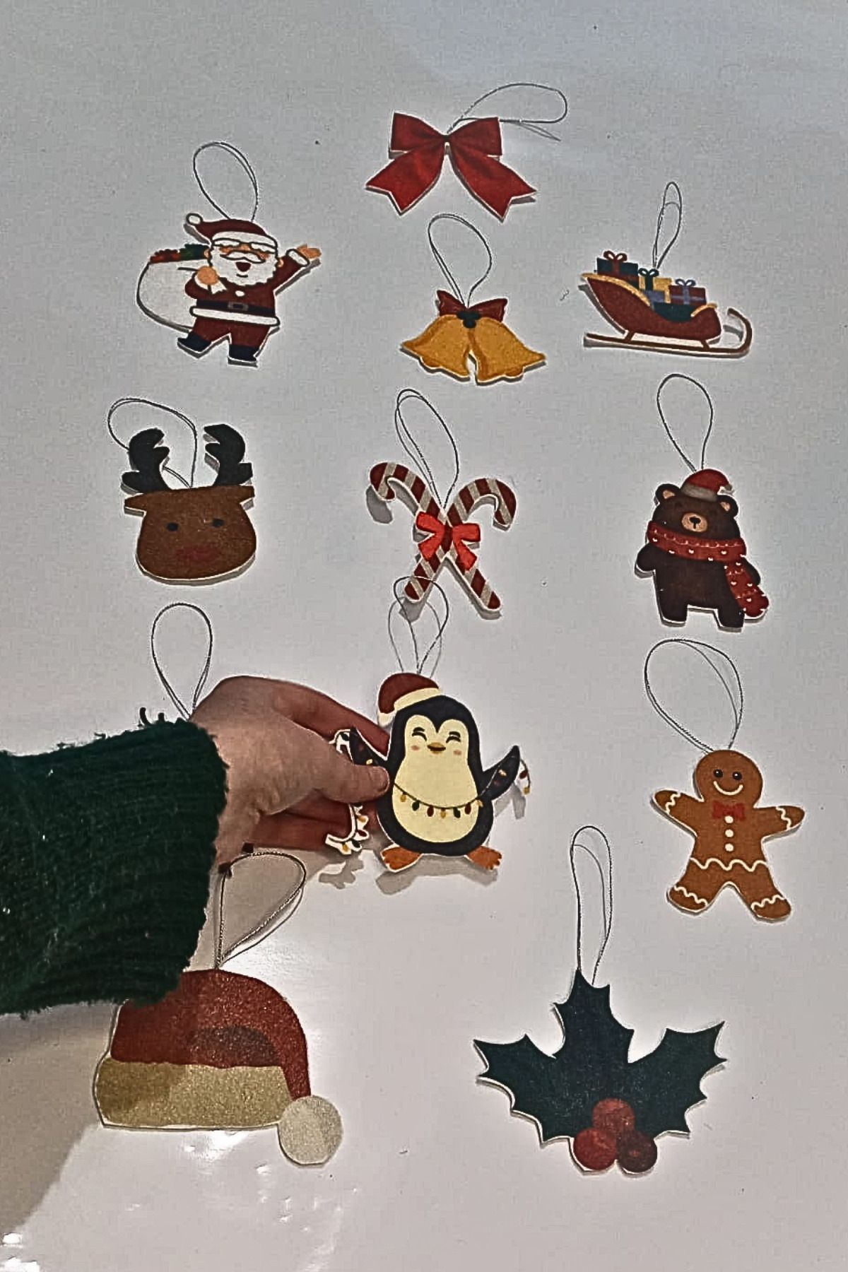 Aydede Oyunevi-Felt Christmas Ornaments Set of 12 Handmade Decoration with Drawstring for Pine Tree 5