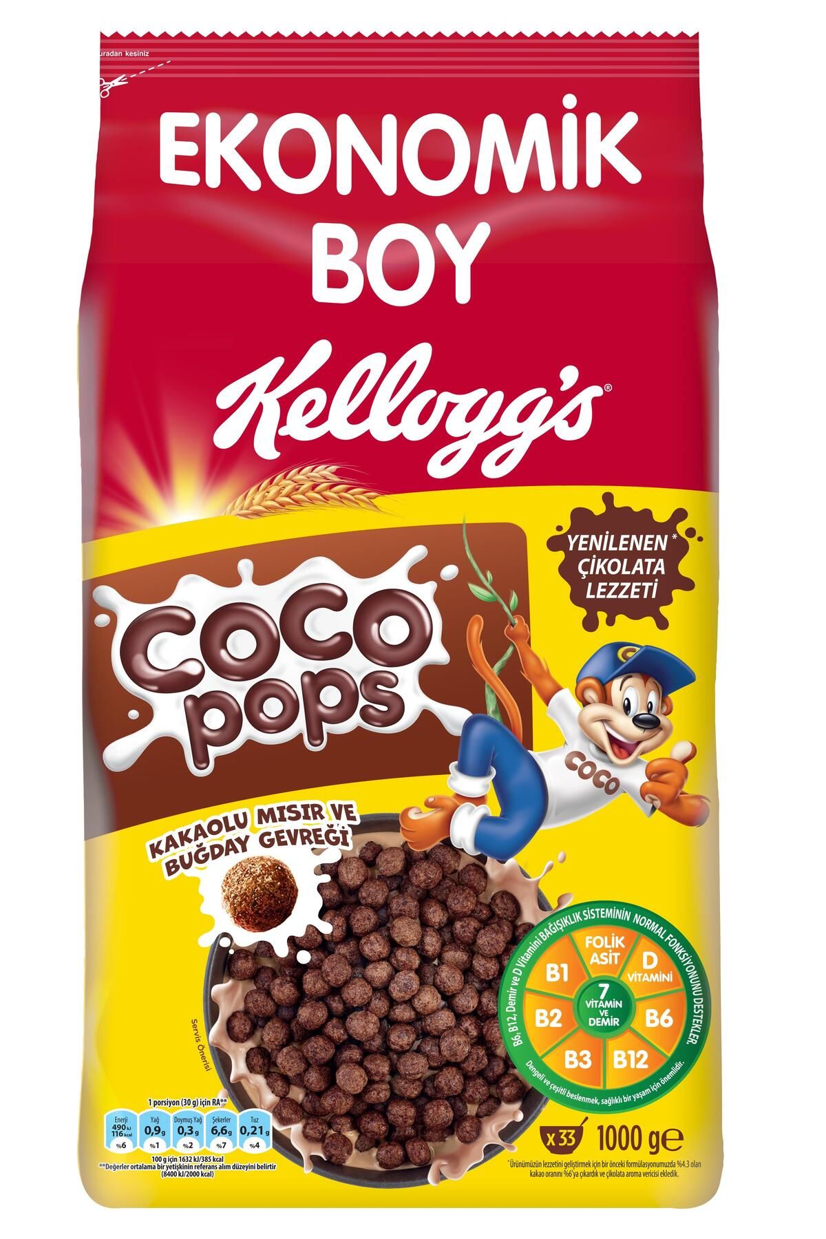 Kellogg's Coco Pops Çikolatalı Buğday Ve Mısır Gevreği 1000 Gr, Lif,demir Ve 6 Vitamin Içerir