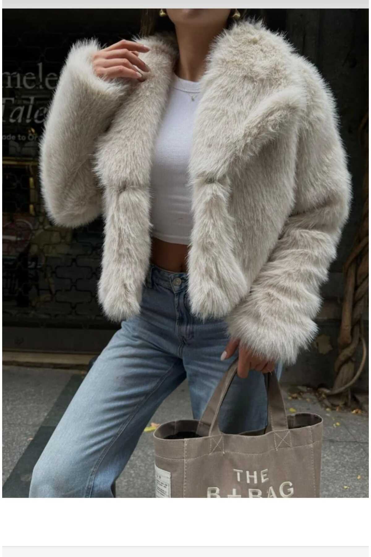 Manteau rembourré aspect fourrure avec doublure en tissu doux - Görsel 7