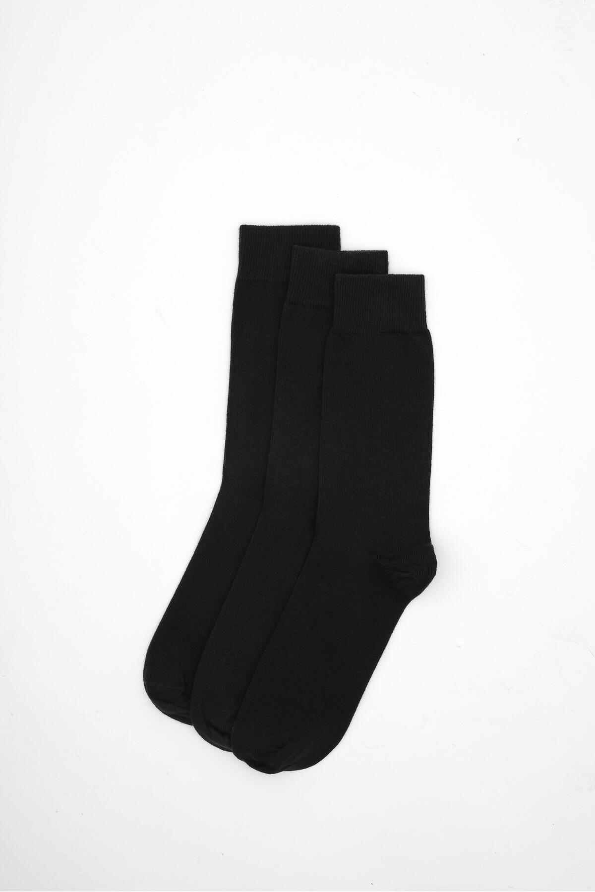 odelon-Men's Cotton 3-Piece Black Socks 2