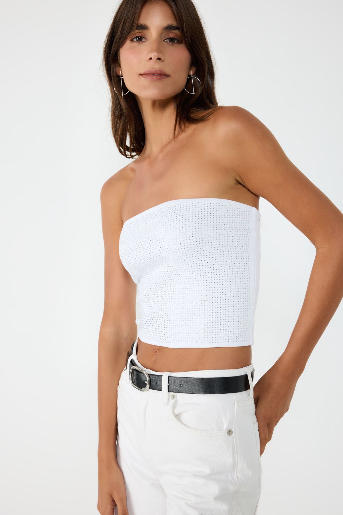 No Matter What-ÜstStone-Embellished Strapless Crop Top 2