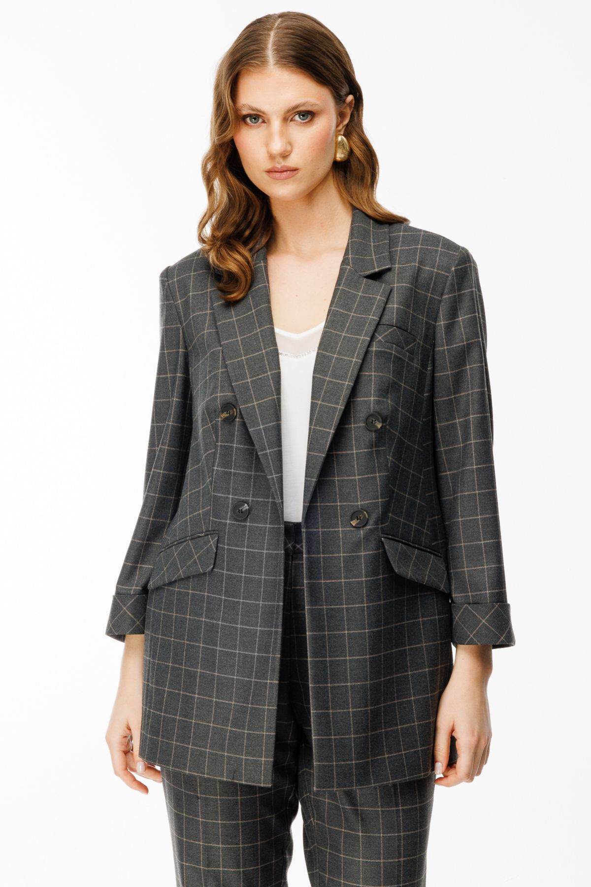 Ekol-Black Plaid Jacket - Button Detailed 4