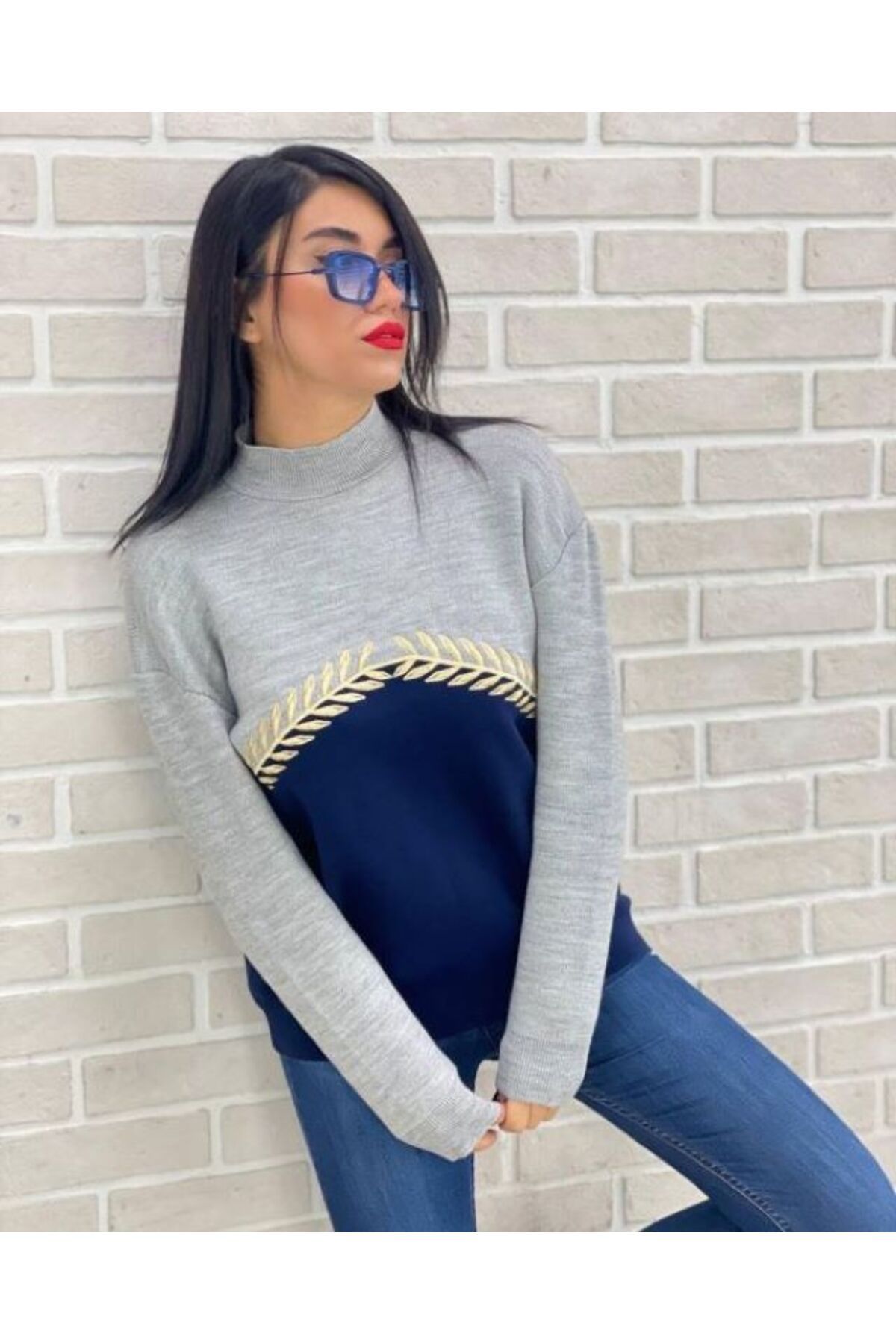 boutich KADIN GOLD İŞLEMELİ TRİKO KAZAK