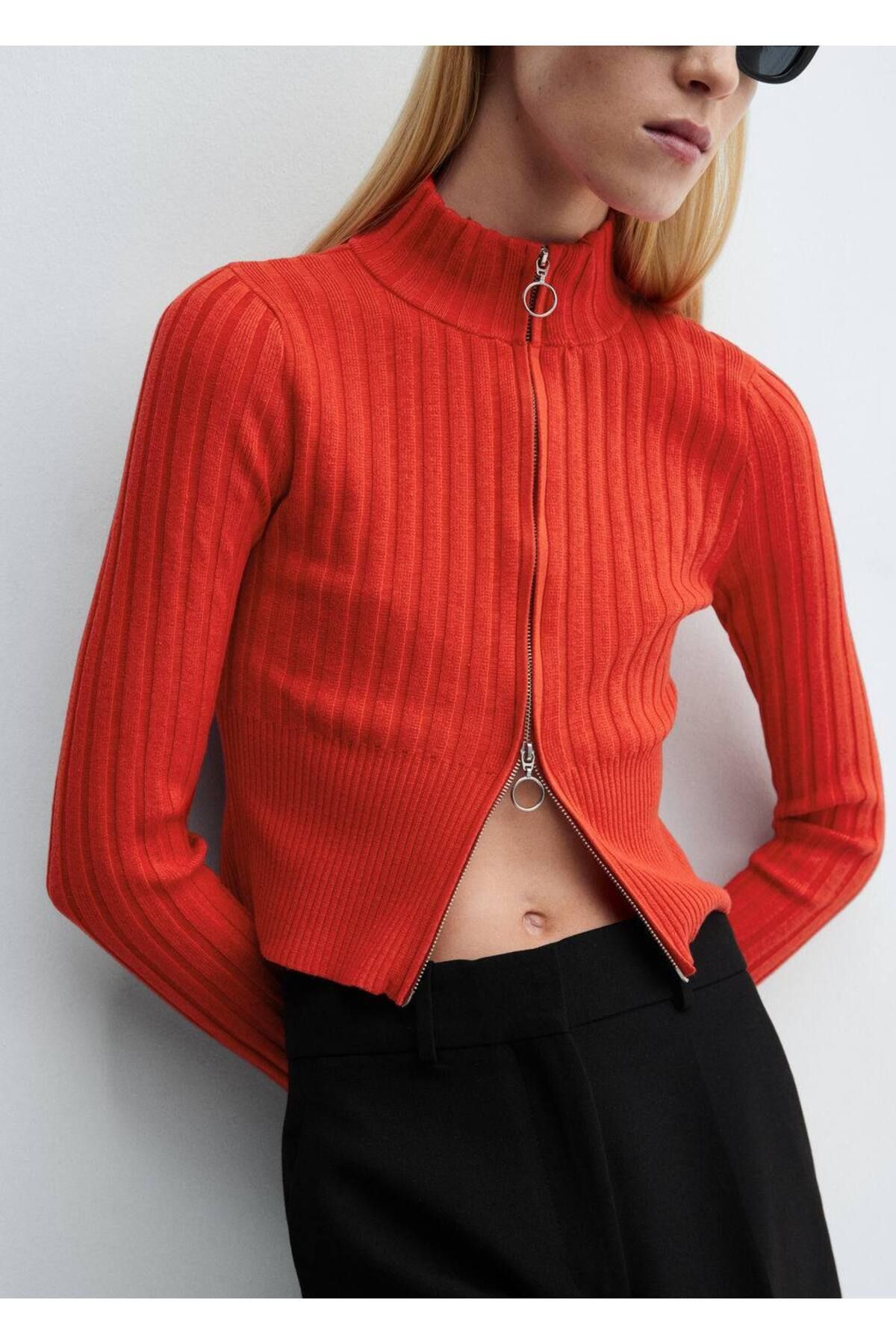 MANGO Woman-Short cardigan with zipper 5