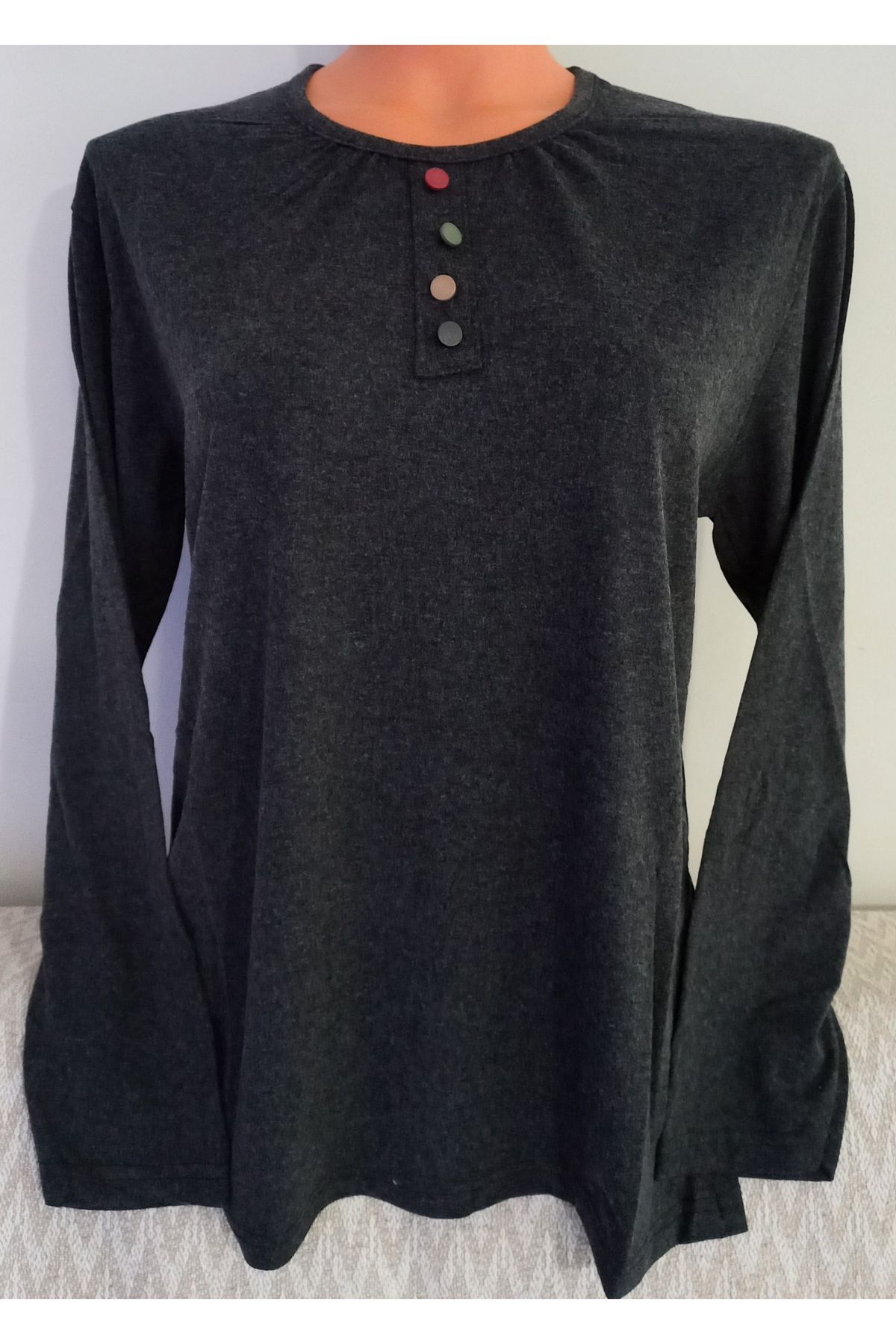 Anne-Er Clothing - Mother Winter Cotton Combed Cotton Blouse, Long Sleeve, Crew Neck, Smoked 4